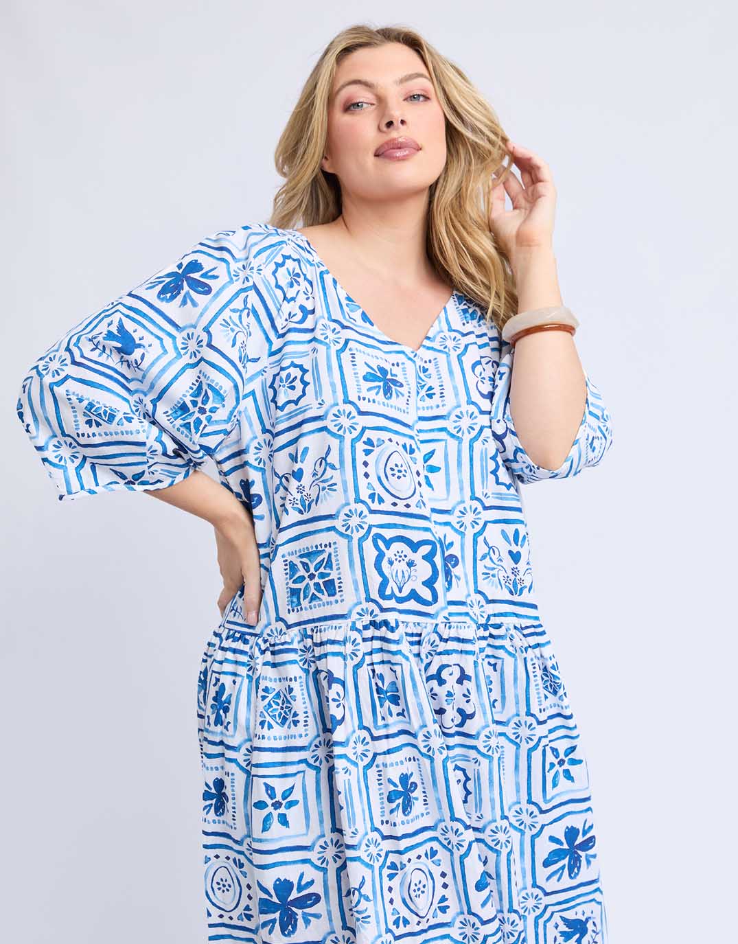 Dolce Tile Midi Dress - Ocean Tile Print - Image 5