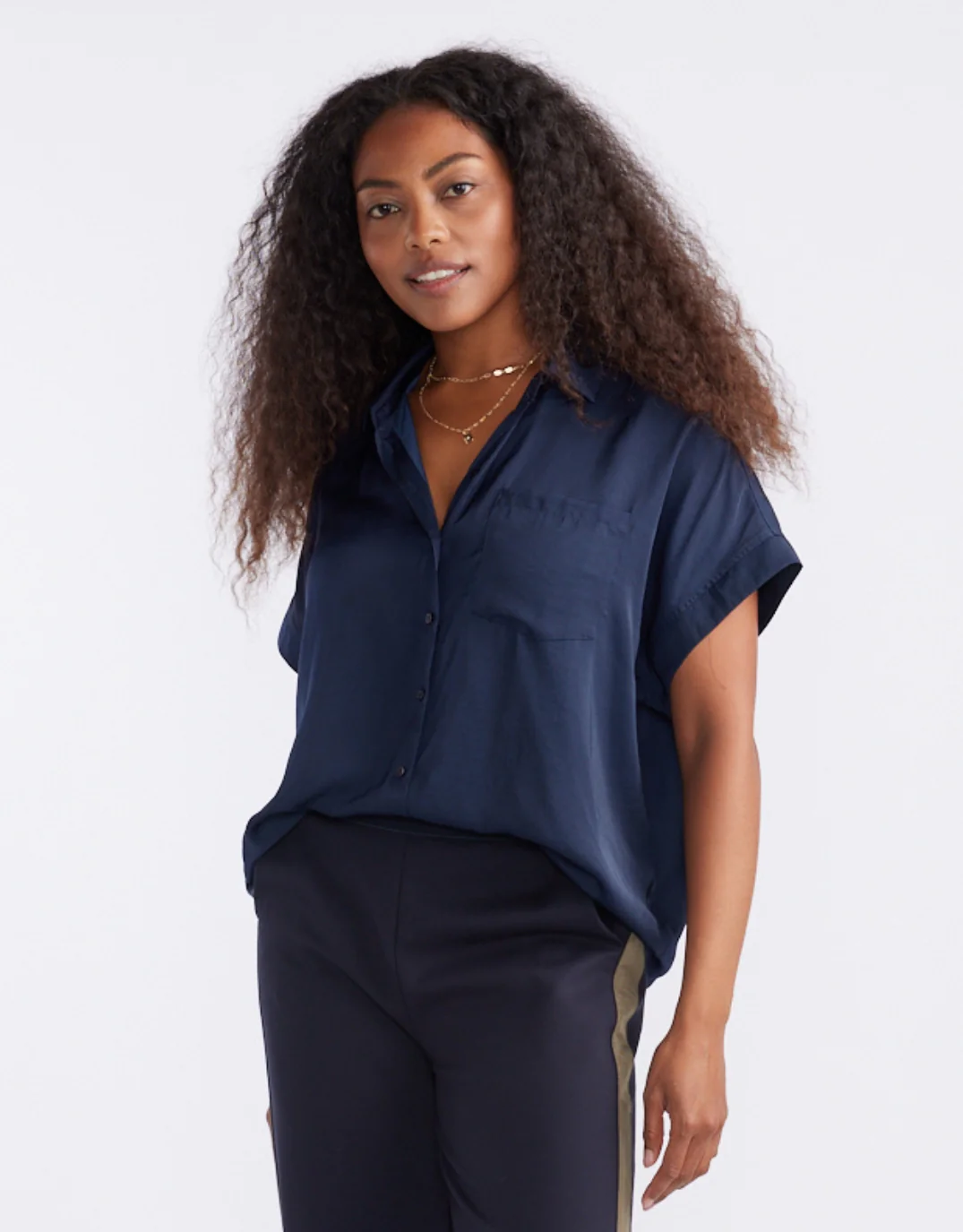 Effortless Drape Shirt - Dark Navy - Image 2