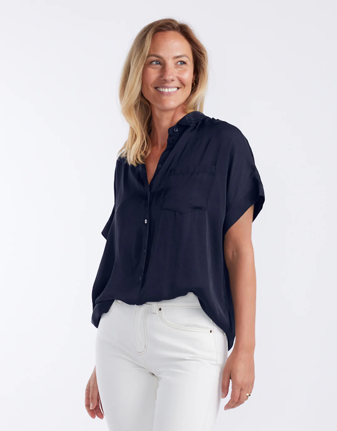 Effortless Drape Shirt - Dark Navy - Image 4
