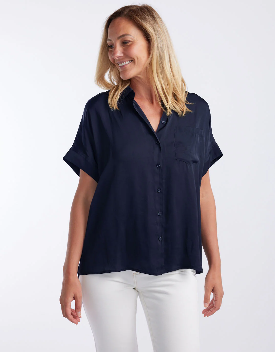 Effortless Drape Shirt - Dark Navy - Image 7