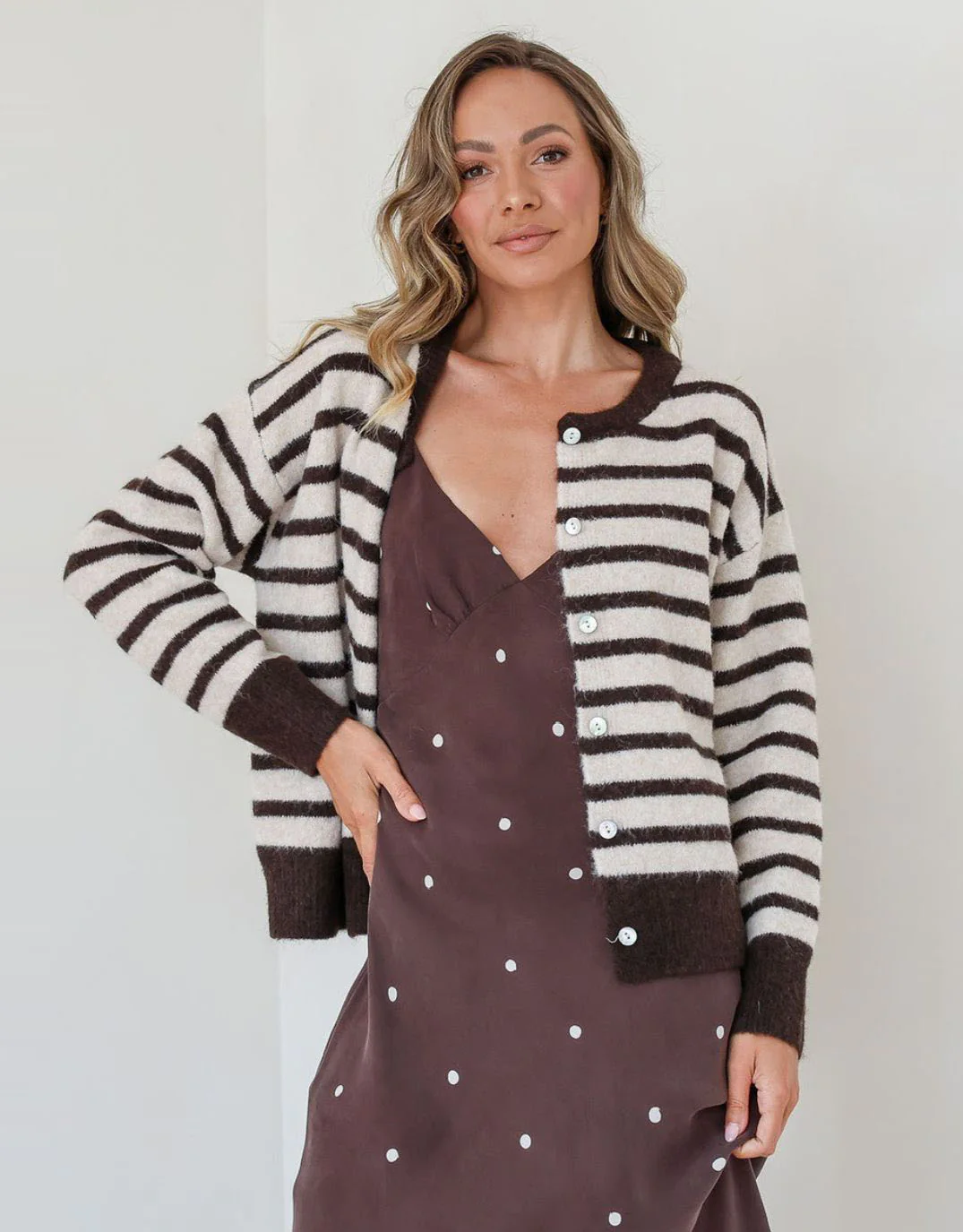 Eliza Stripe Cardi - Chocolate/Natural