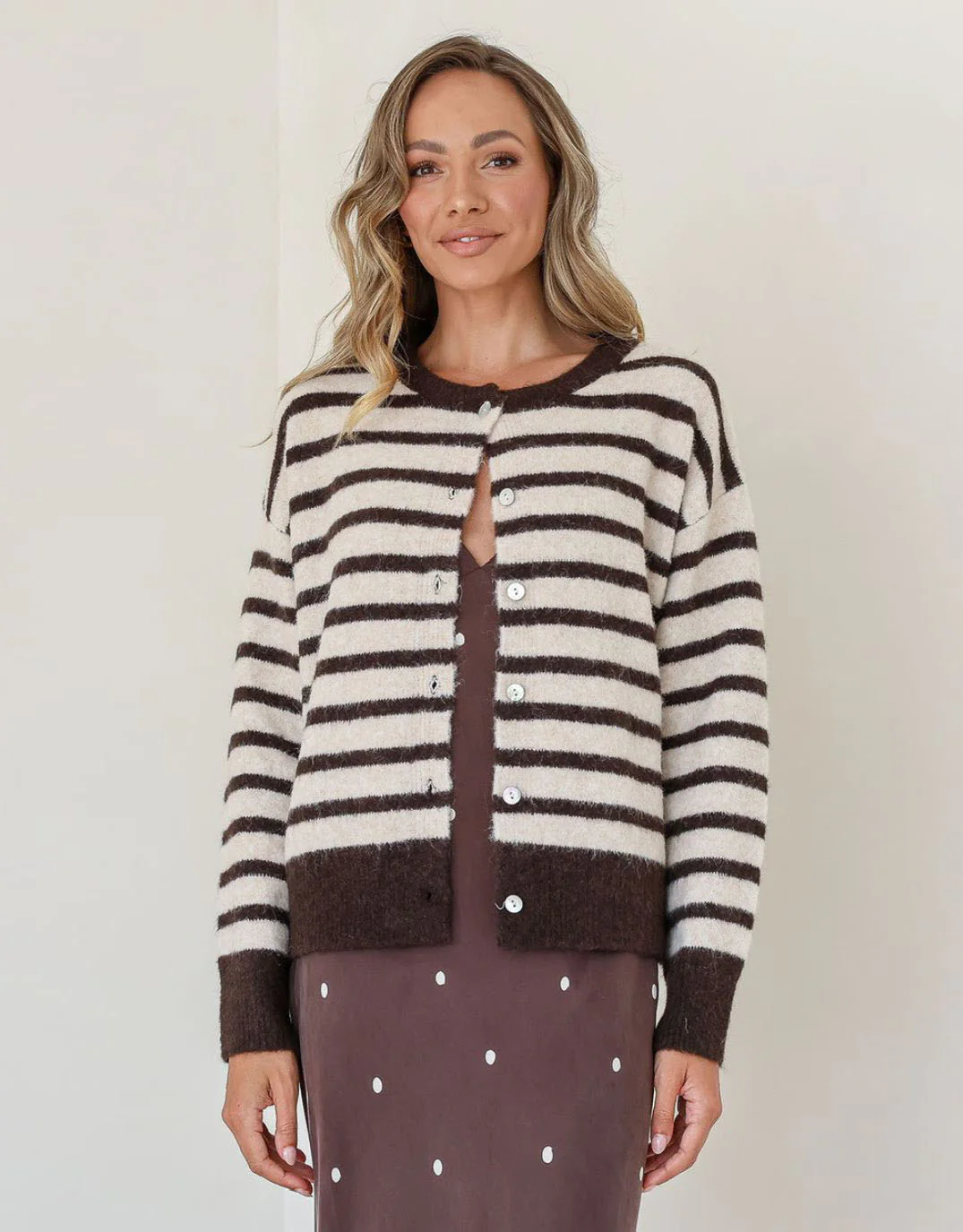Eliza Stripe Cardi - Chocolate/Natural - Image 2