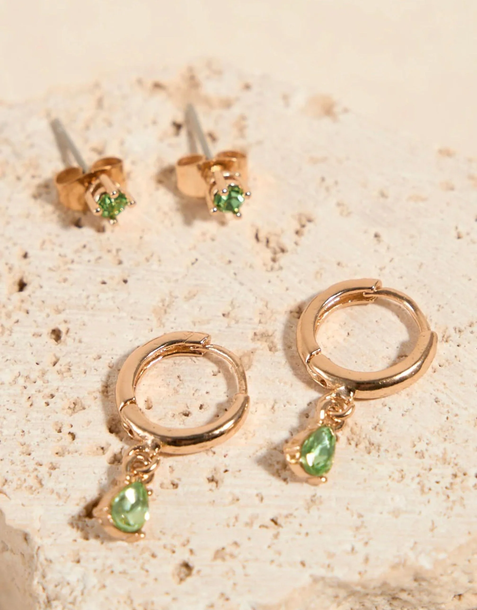 Emerald Huggie Stud Set - Gold - Image 2
