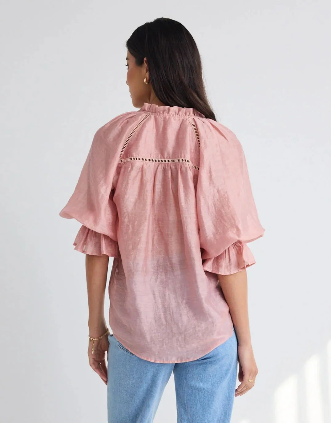 Encounter Gathered Button Front Top - Blush - Image 6
