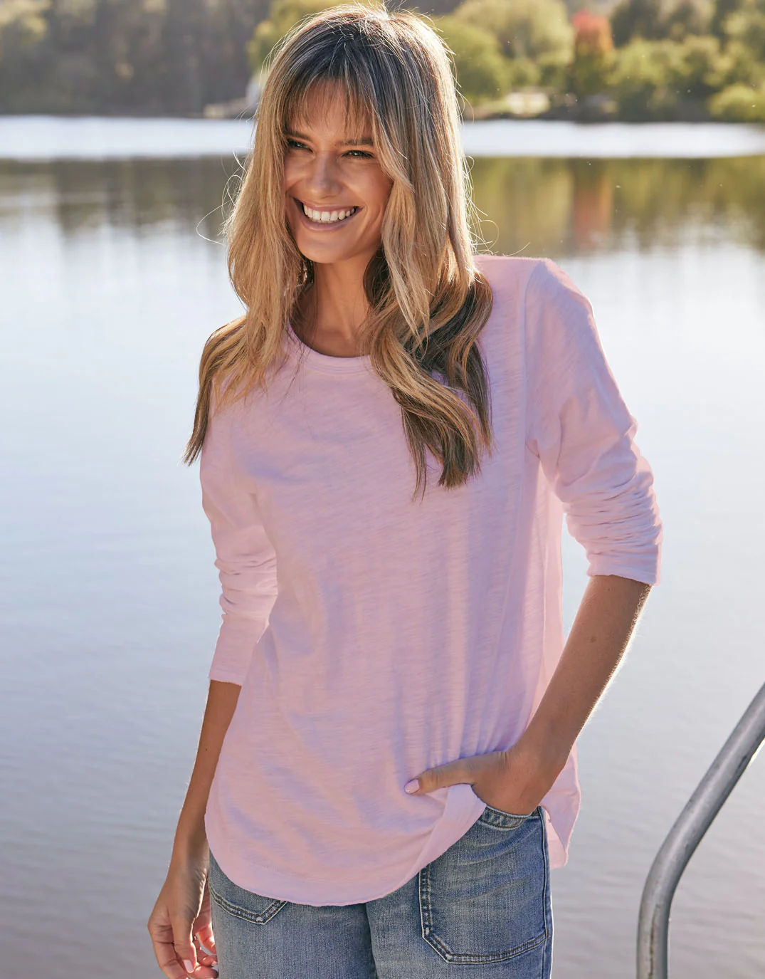 Essential Scoop Hem Long Sleeve T-shirt - Dusty Rose - Image 13