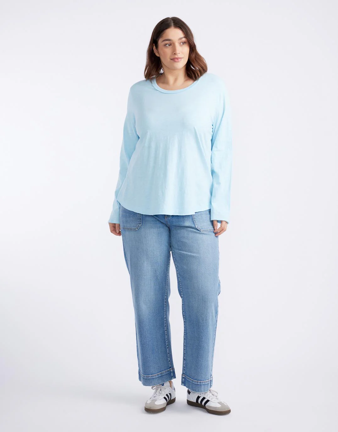 Essential Scoop Hem Long Sleeve T-Shirt - Ice Blue - Image 5