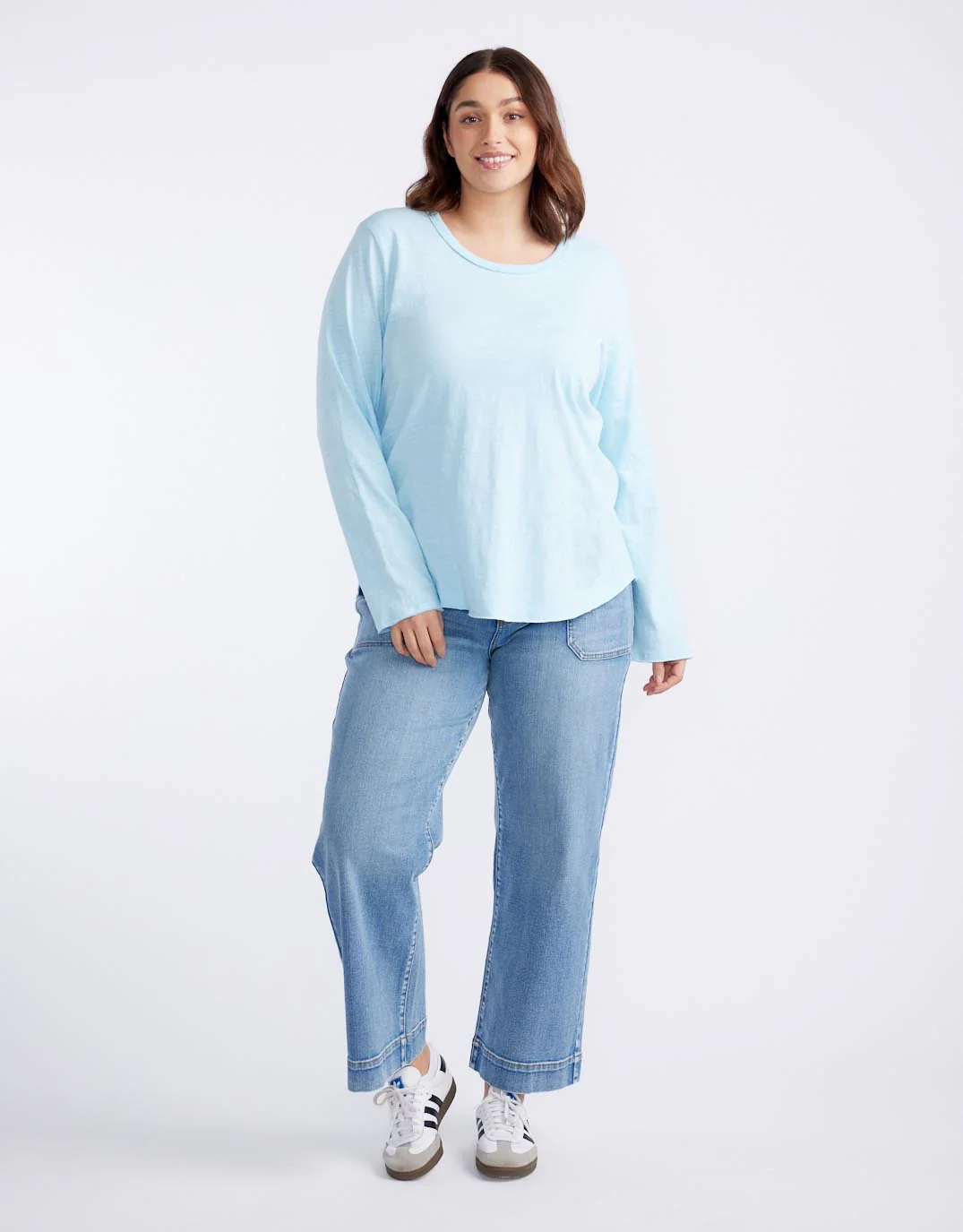 Essential Scoop Hem Long Sleeve T-Shirt - Ice Blue - Image 7