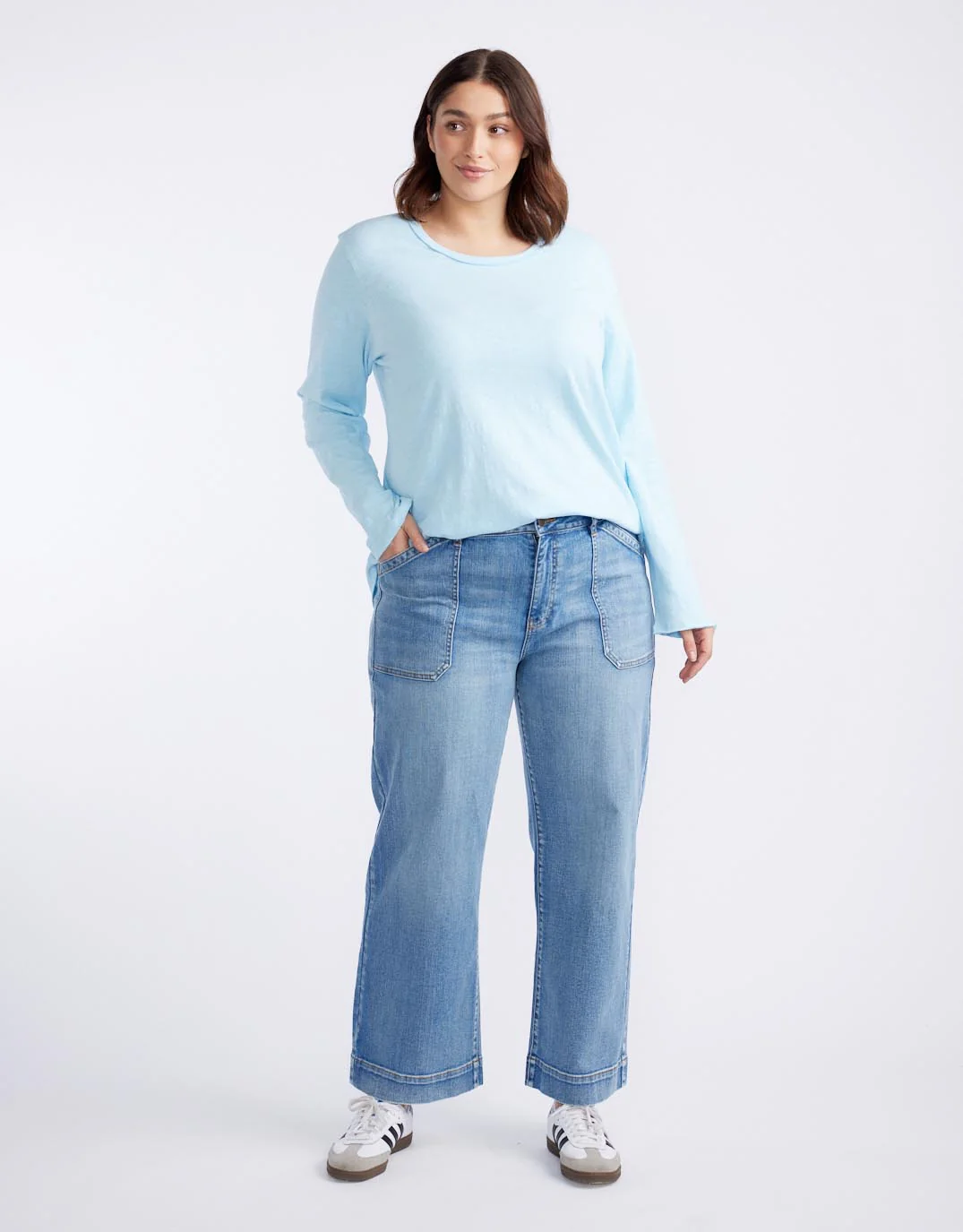 Essential Scoop Hem Long Sleeve T-Shirt - Ice Blue - Image 8