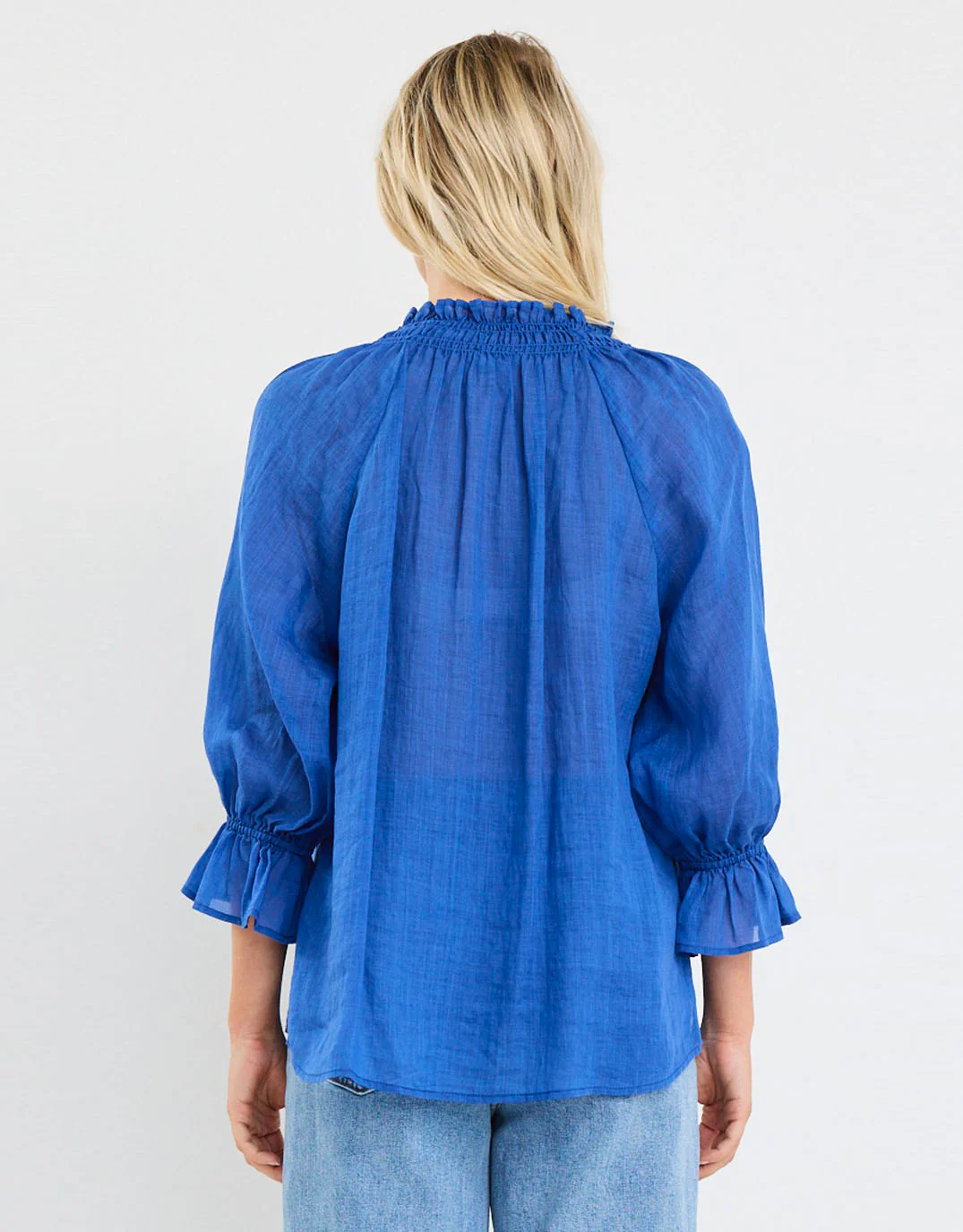 Expedition Shirred Neck Short Sleeve Top - Blue - Image 5