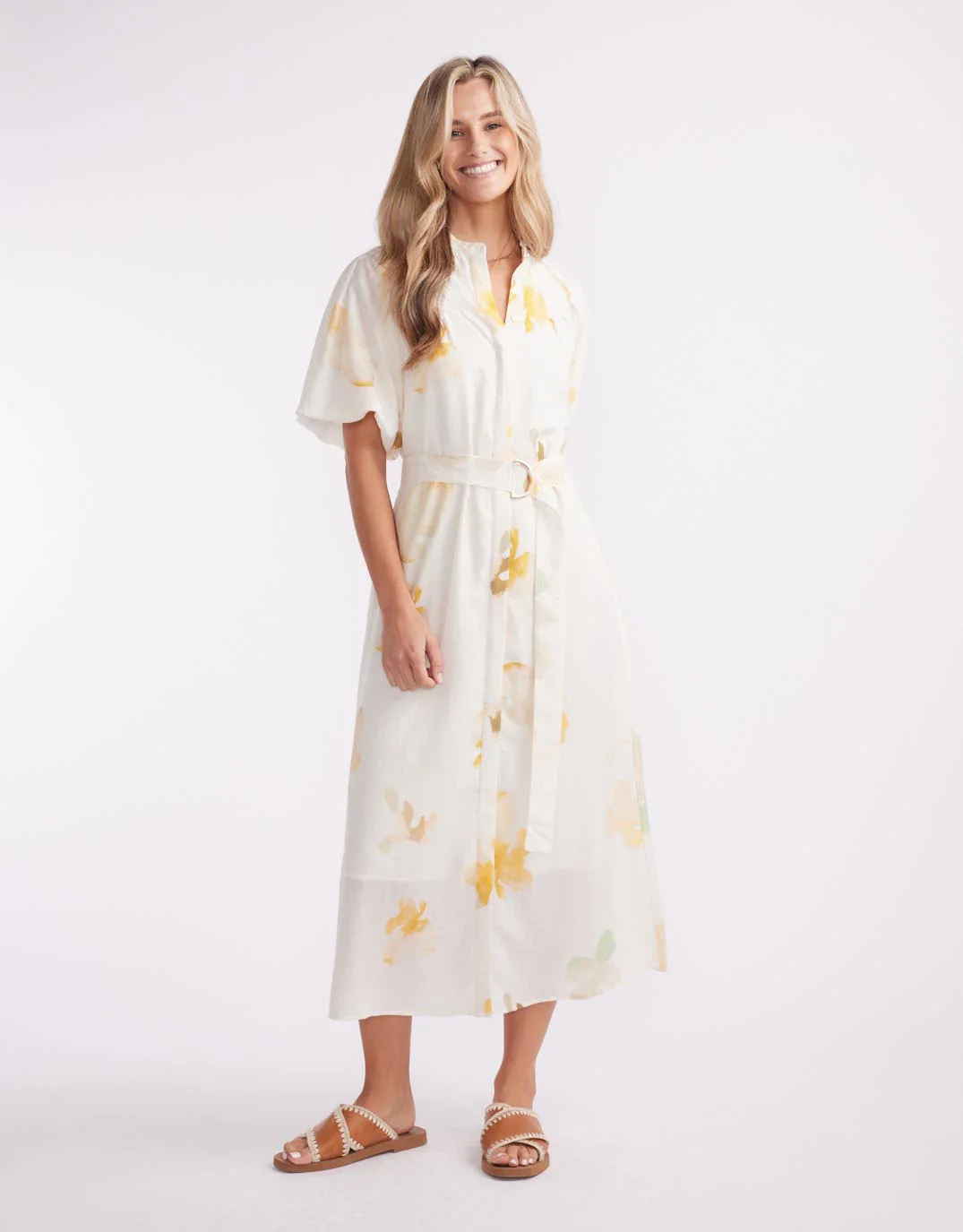 Fae Printed Short Sleeve Dress - Cream Floral - Image 3