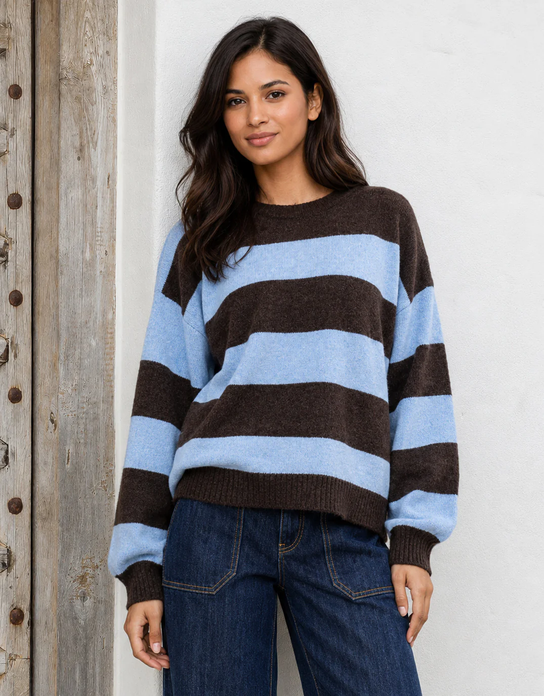 Frankie Knit - Choco/Powder Blue Stripe