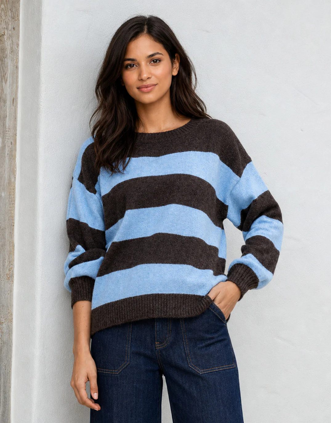 Frankie Knit - Choco/Powder Blue Stripe - Image 2