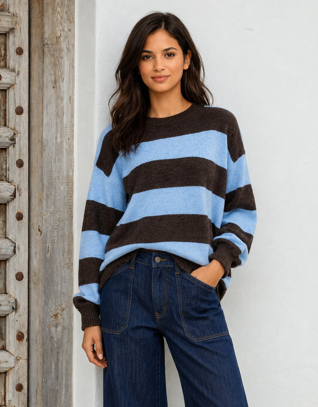 Frankie Knit - Choco/Powder Blue Stripe - Image 3