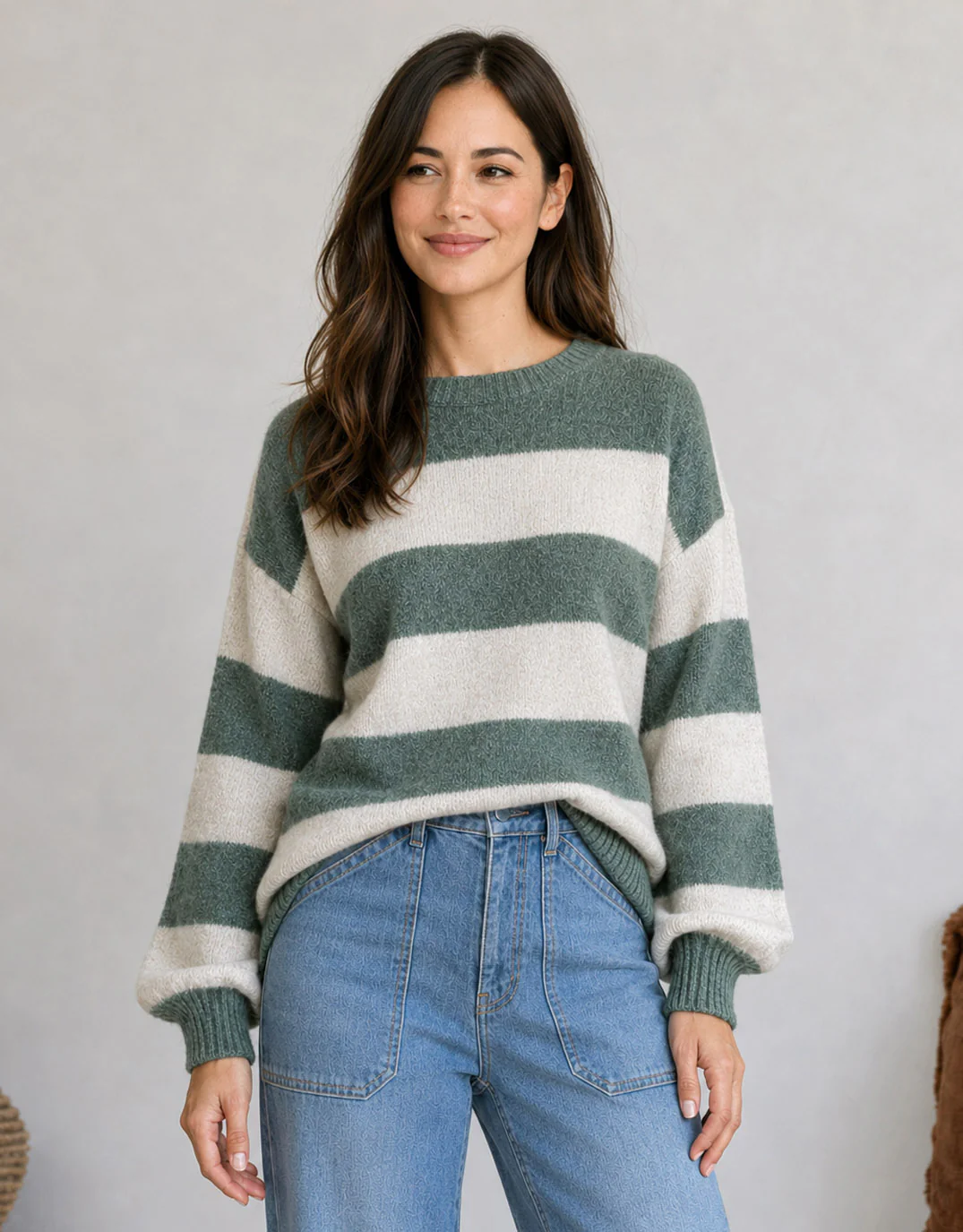 Frankie Knit - Green/Latte Stripe