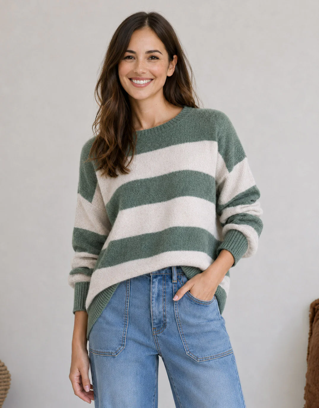 Frankie Knit - Green/Latte Stripe - Image 3
