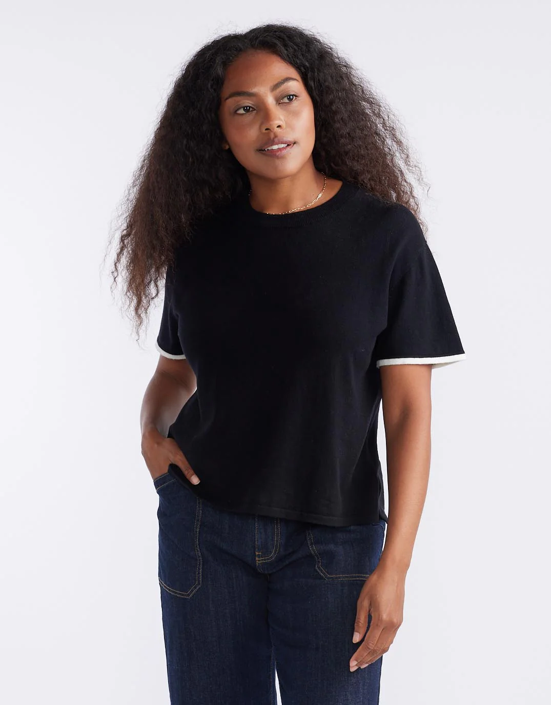 Frenchie Cotton Cashmere Tee - Black - Image 5