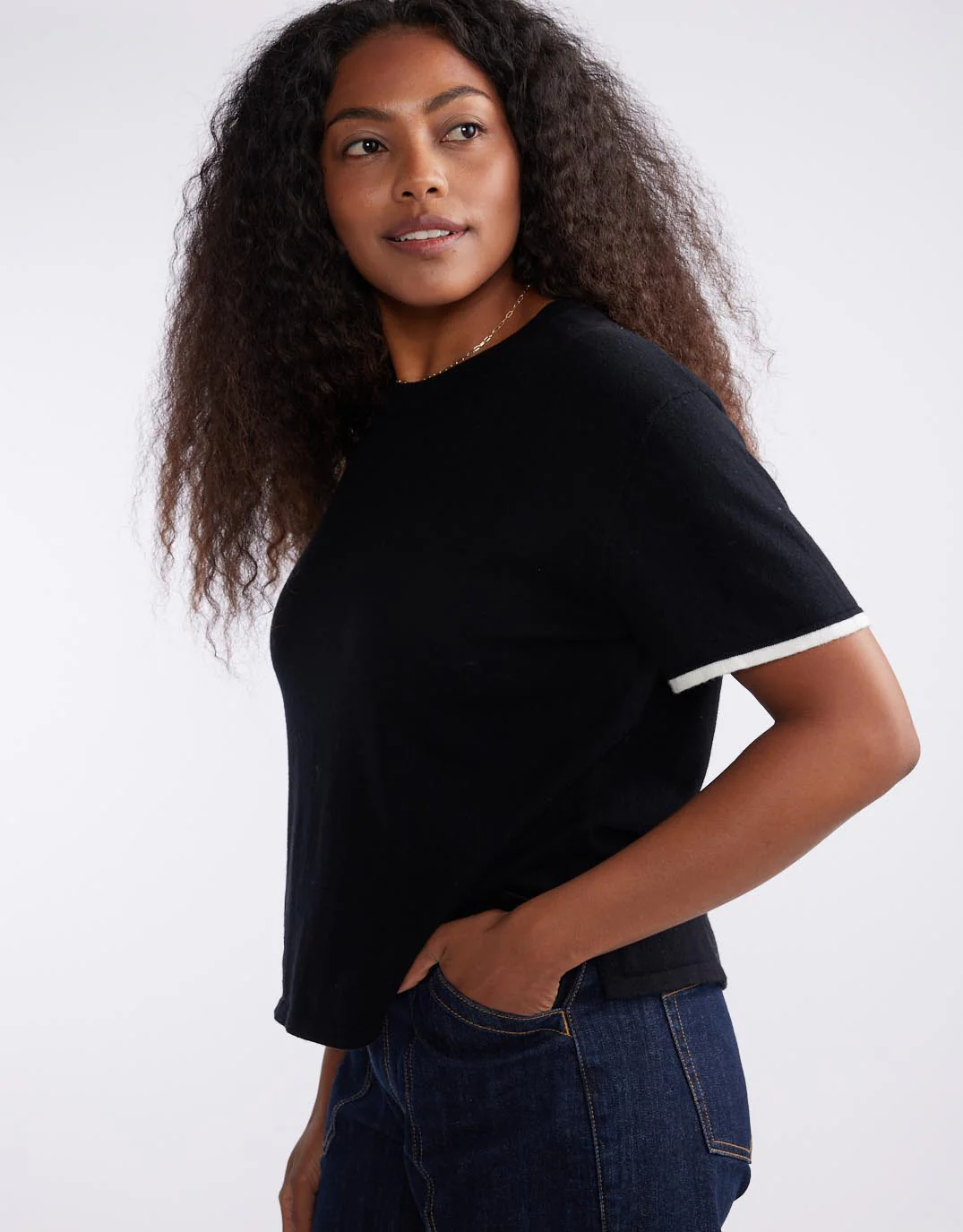 Frenchie Cotton Cashmere Tee - Black - Image 8