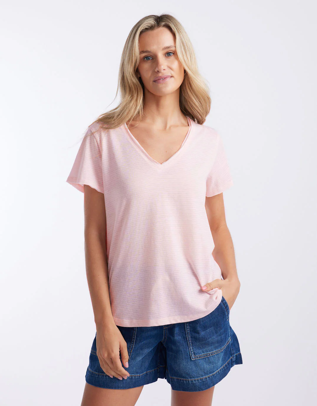 Gelati Stripe Vee Neck Tee - Ice Pink Stripe - Image 3