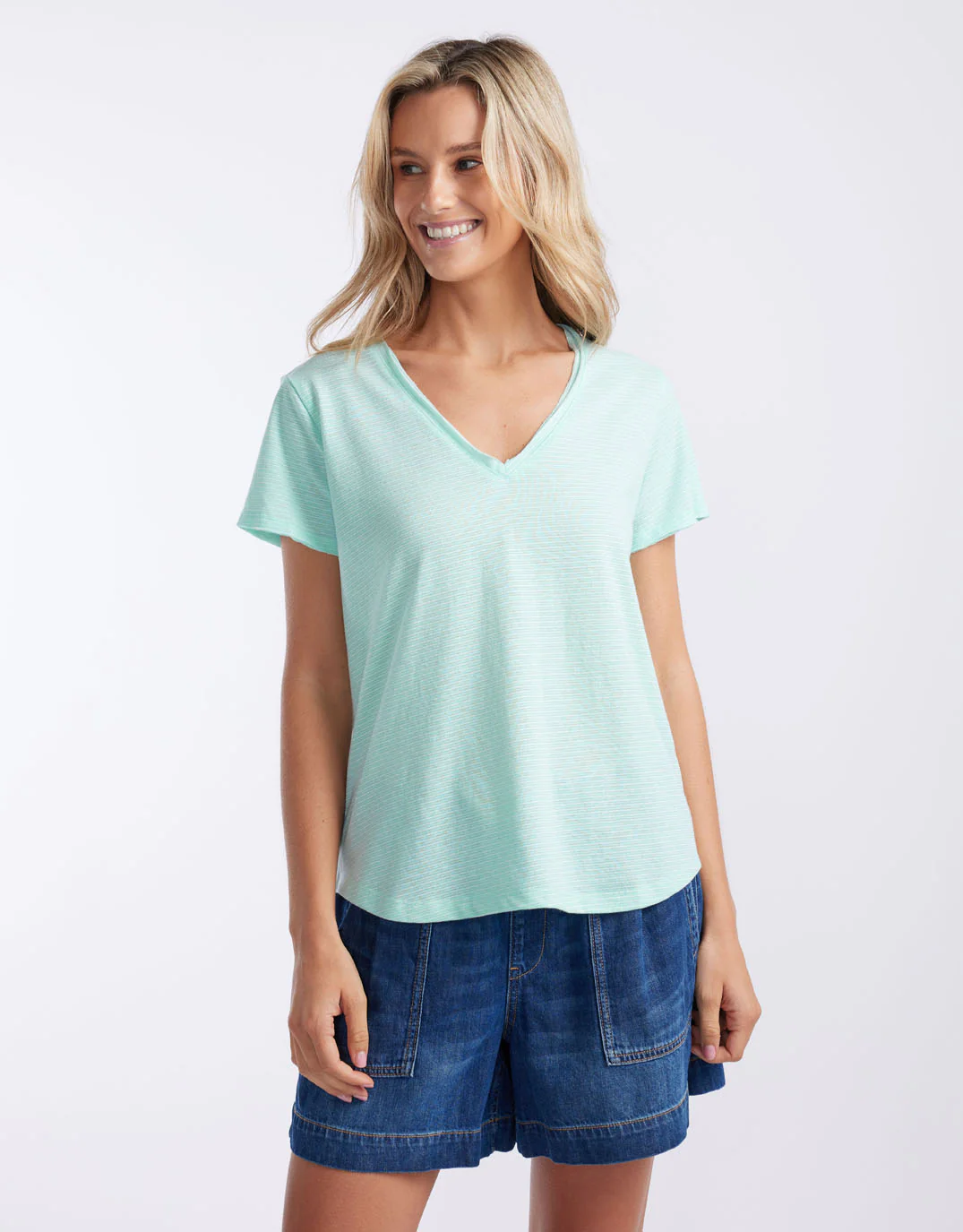 Gelati Stripe Vee Neck Tee - Seaglass - Image 6
