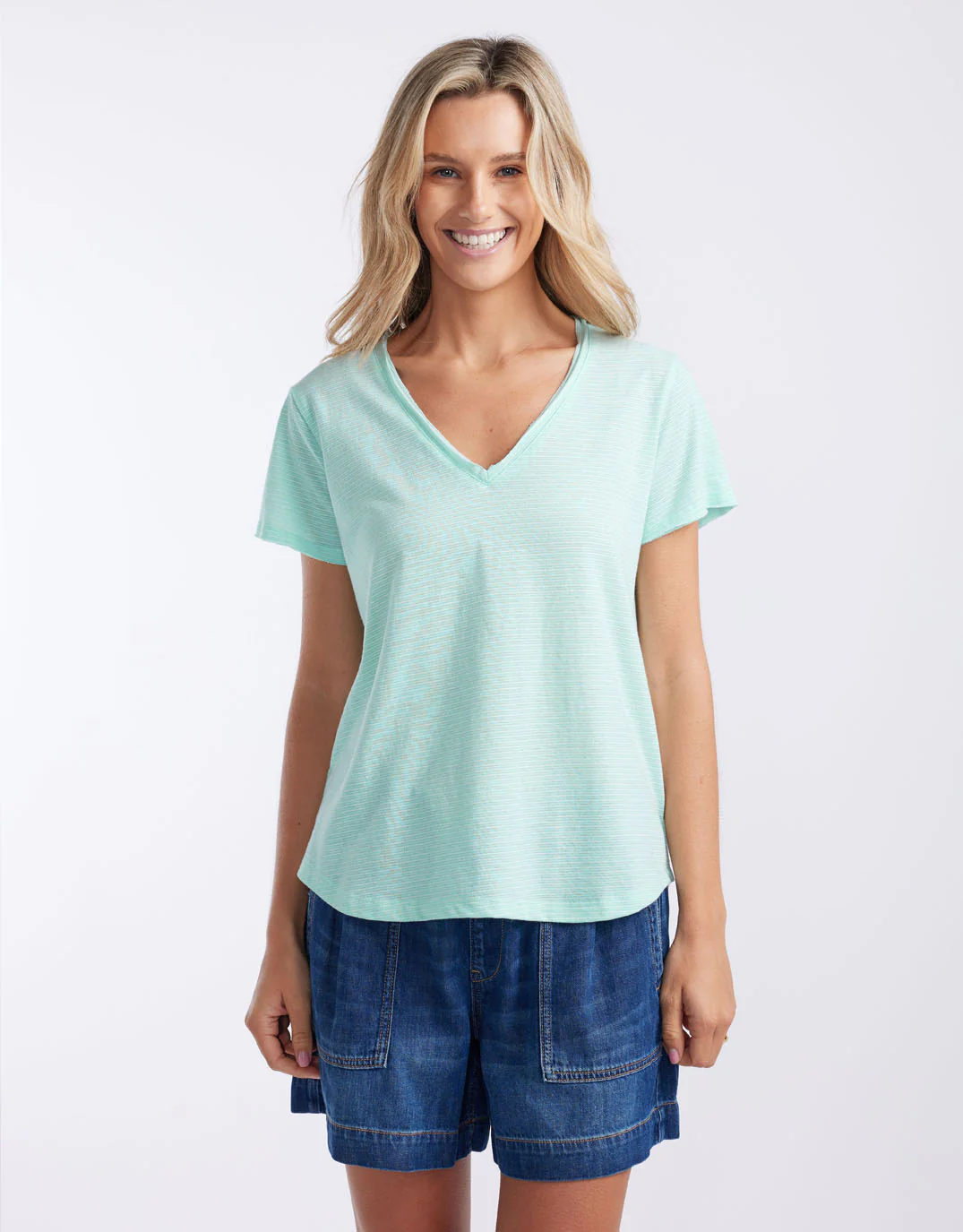 Gelati Stripe Vee Neck Tee - Seaglass - Image 7