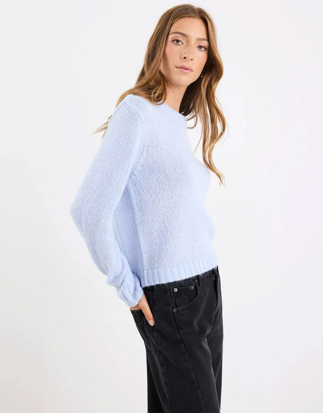 Genuine Crewneck Fluffy Long Sleeve Jumper - Ice Blue - Image 2