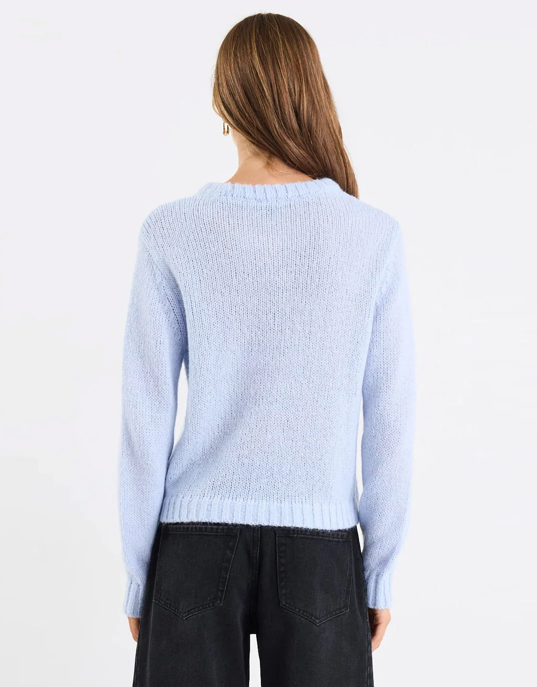 Genuine Crewneck Fluffy Long Sleeve Jumper - Ice Blue - Image 3