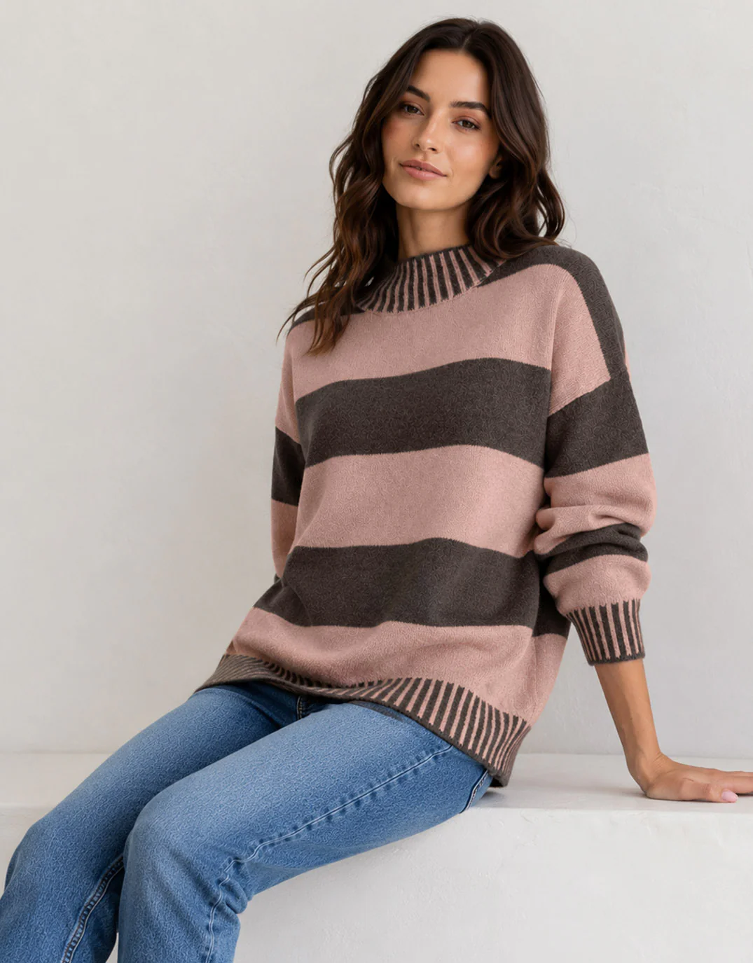Gigi Wool Blend Stripe Knit - Chocolate/Nutmeg - Image 3