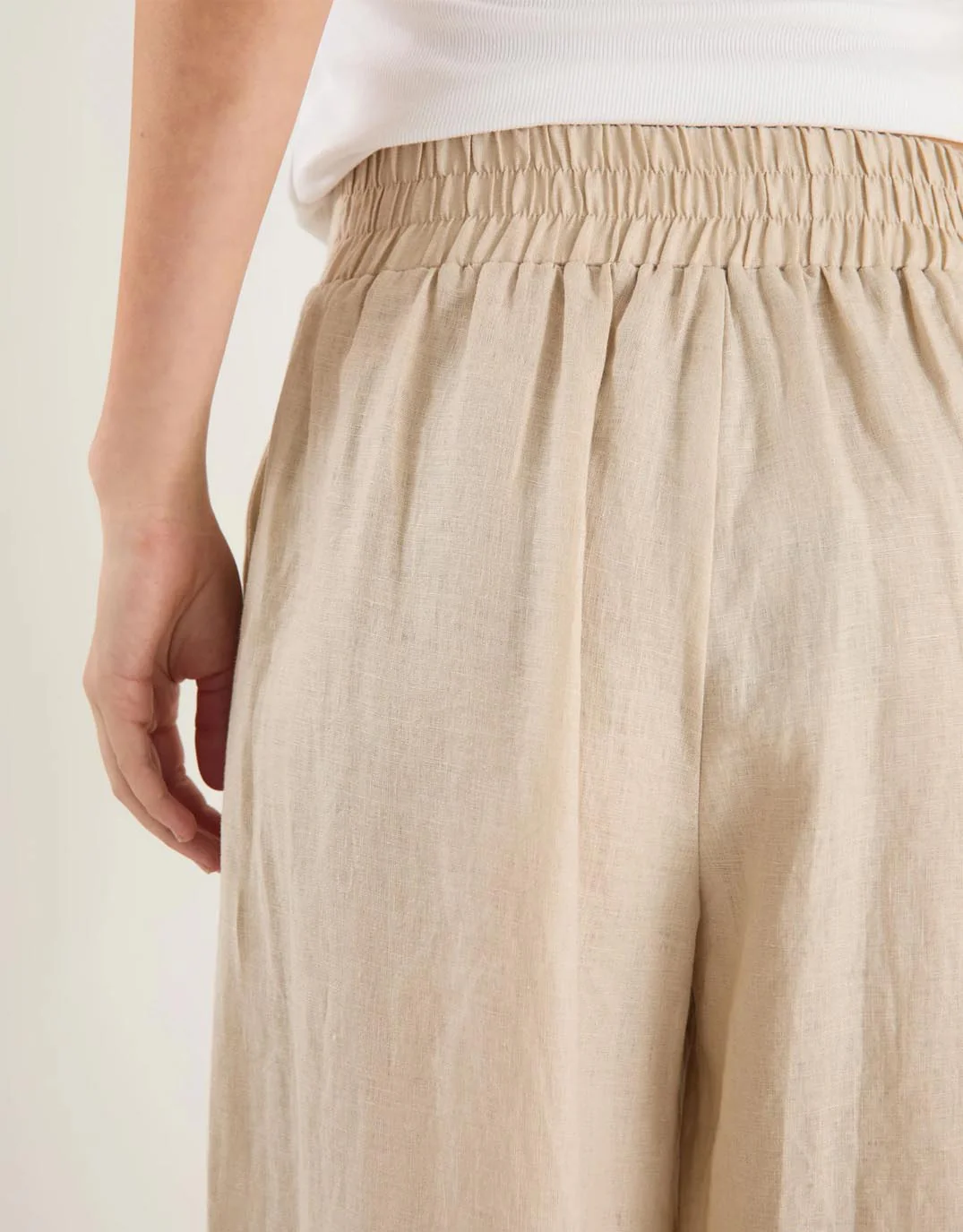 Guardian Linen Pull On Wide Leg Pants - Stone - Image 4