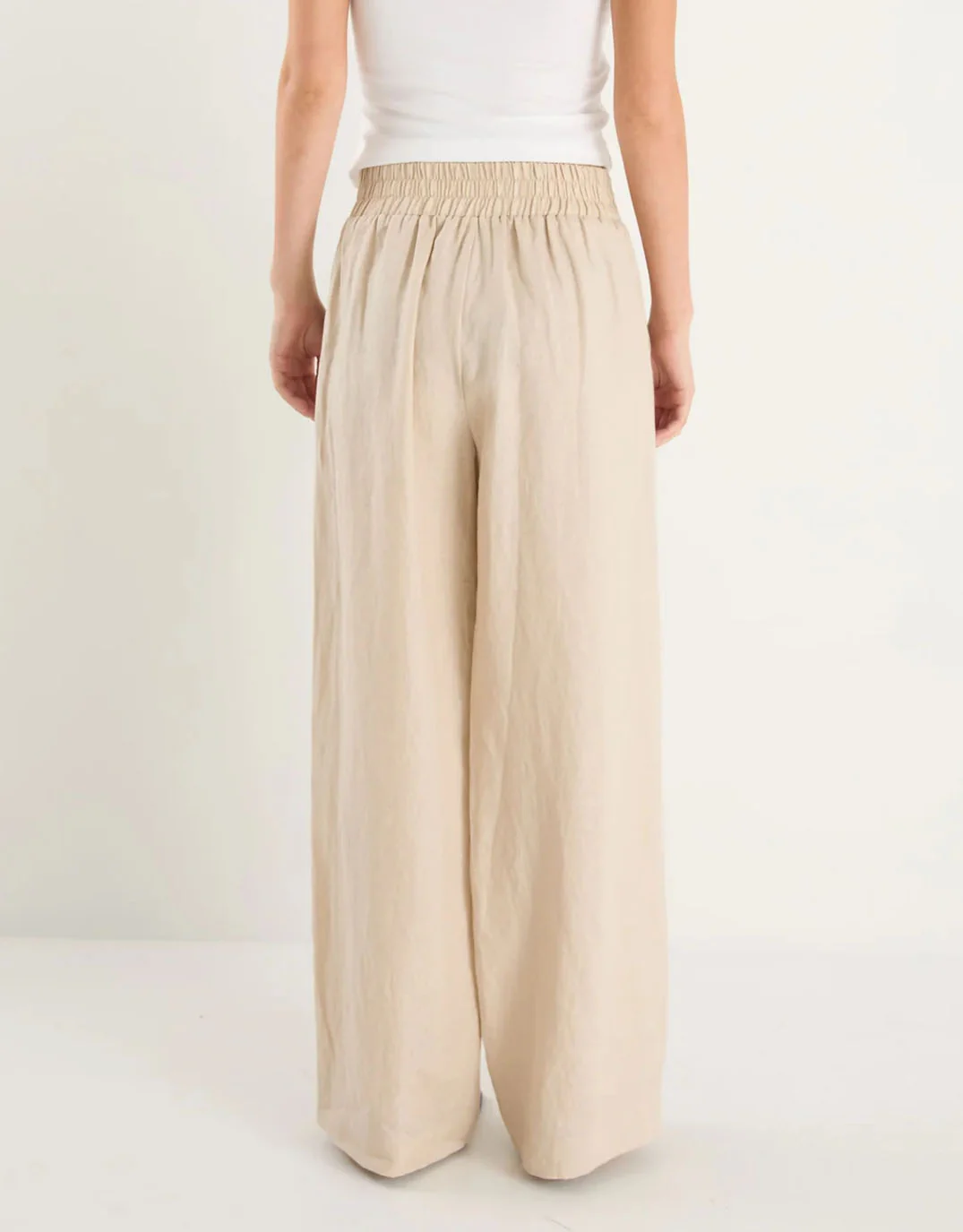 Guardian Linen Pull On Wide Leg Pants - Stone - Image 5