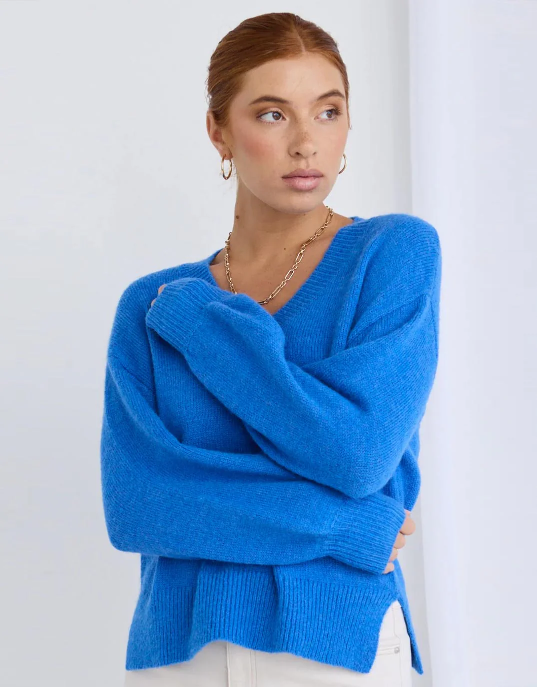 Harvest V Neck Knit - Azure Blue - Image 5