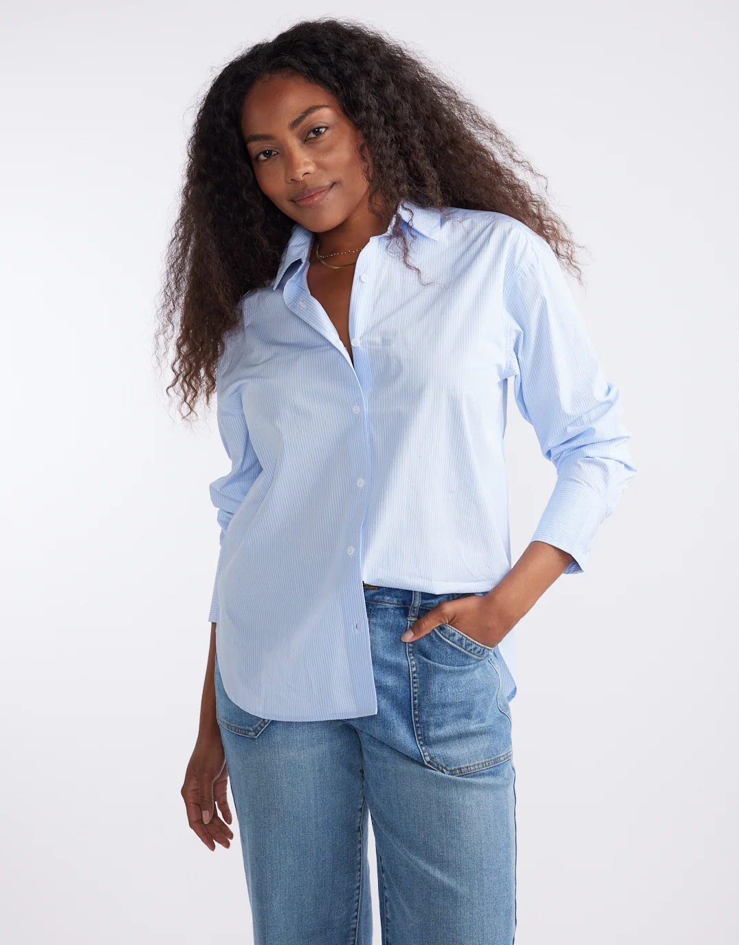Hayley Classic Shirt - Blue Thin Stripe - Image 3