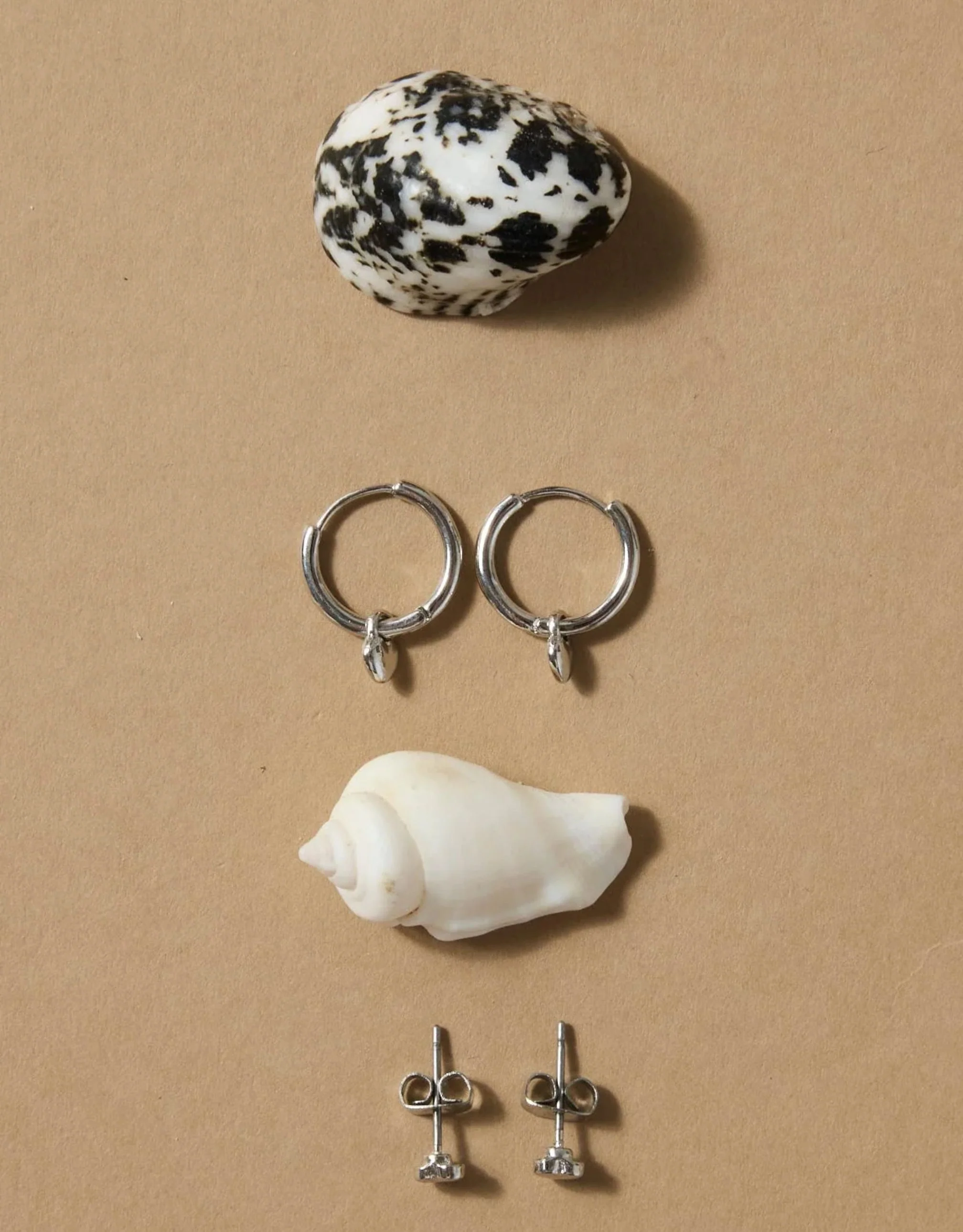 Heart Sleeper Stud Set Earrings - Silver - Image 3
