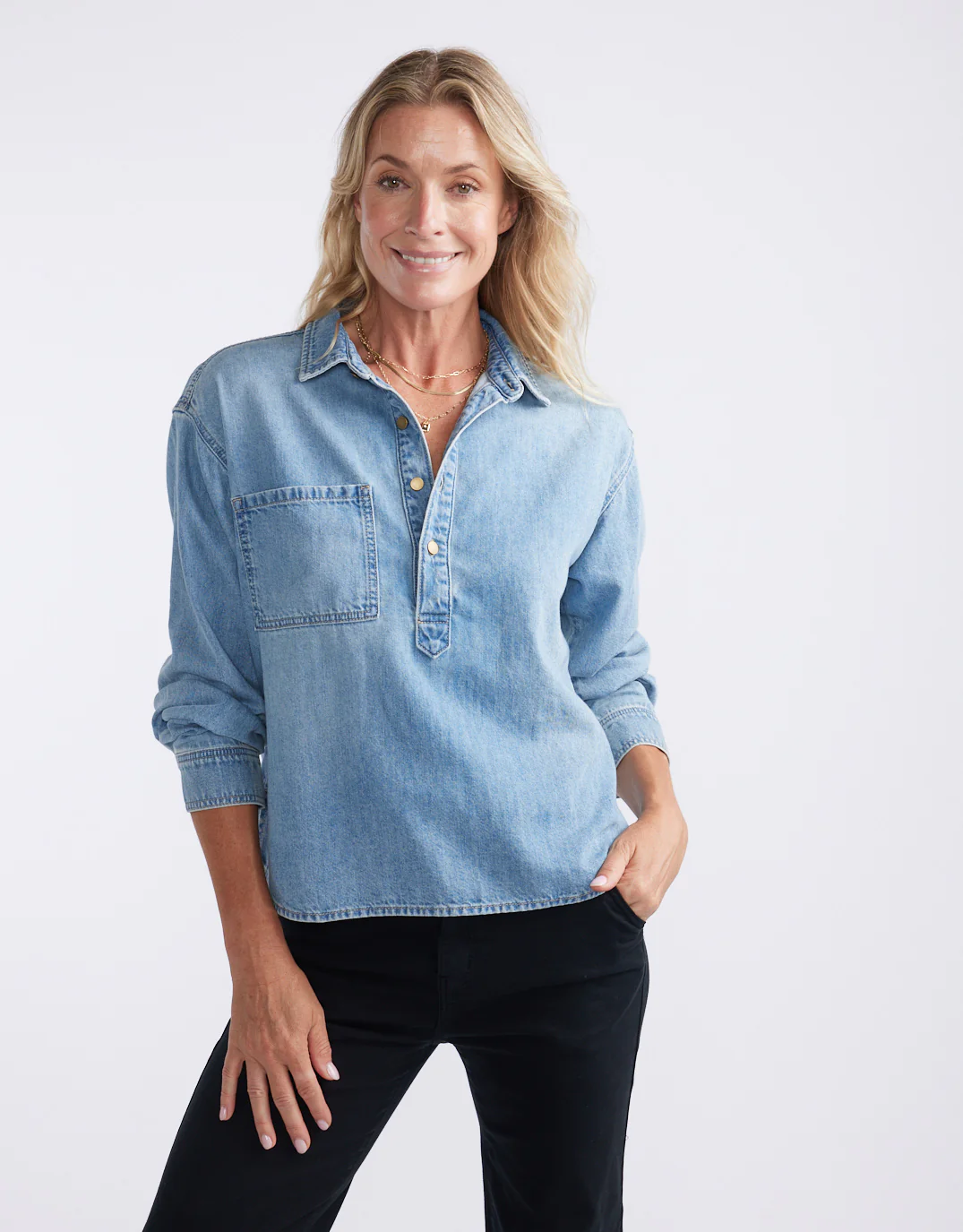 Henley Claudia Shirt - Mid Wash - Image 4