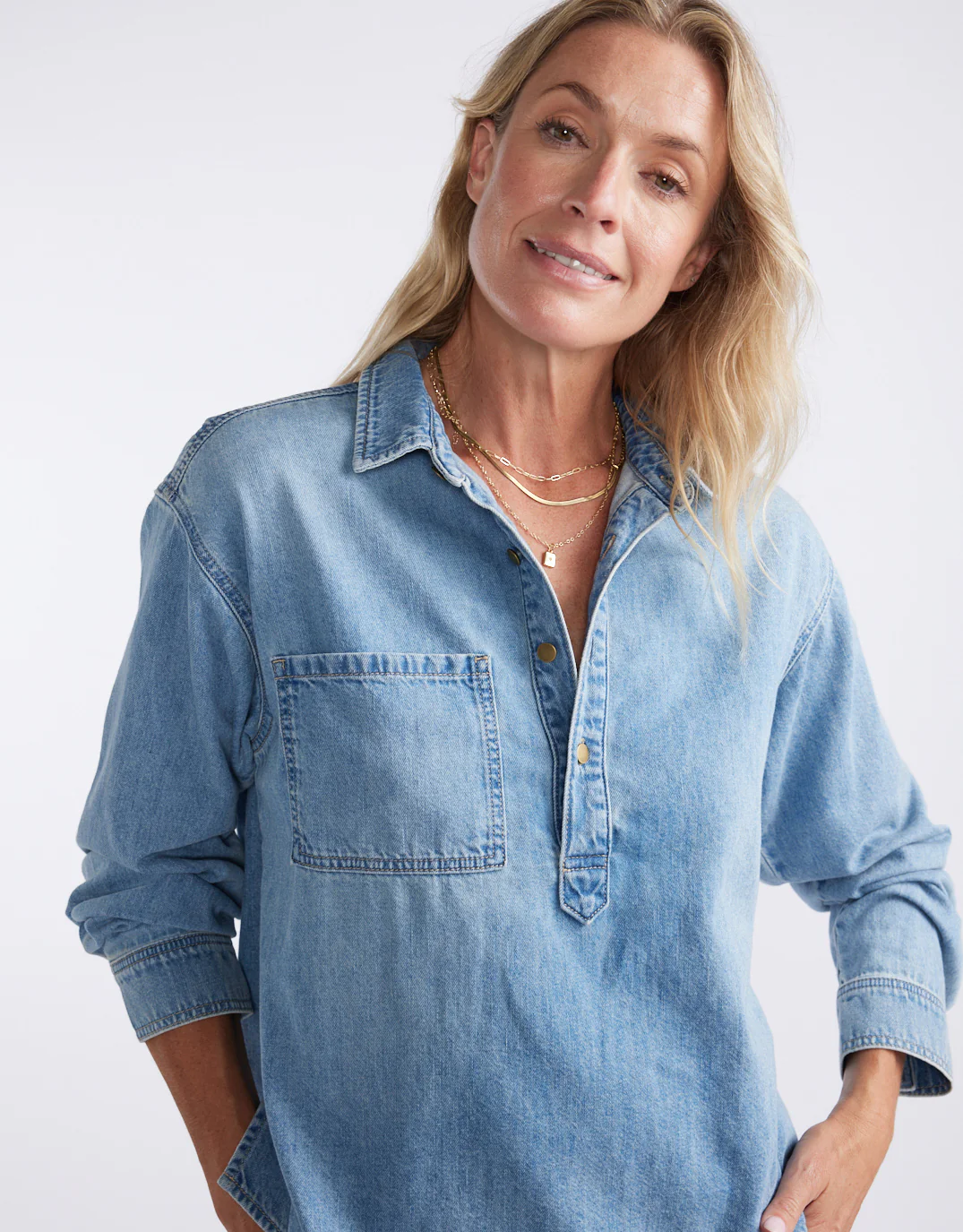 Henley Claudia Shirt - Mid Wash - Image 5