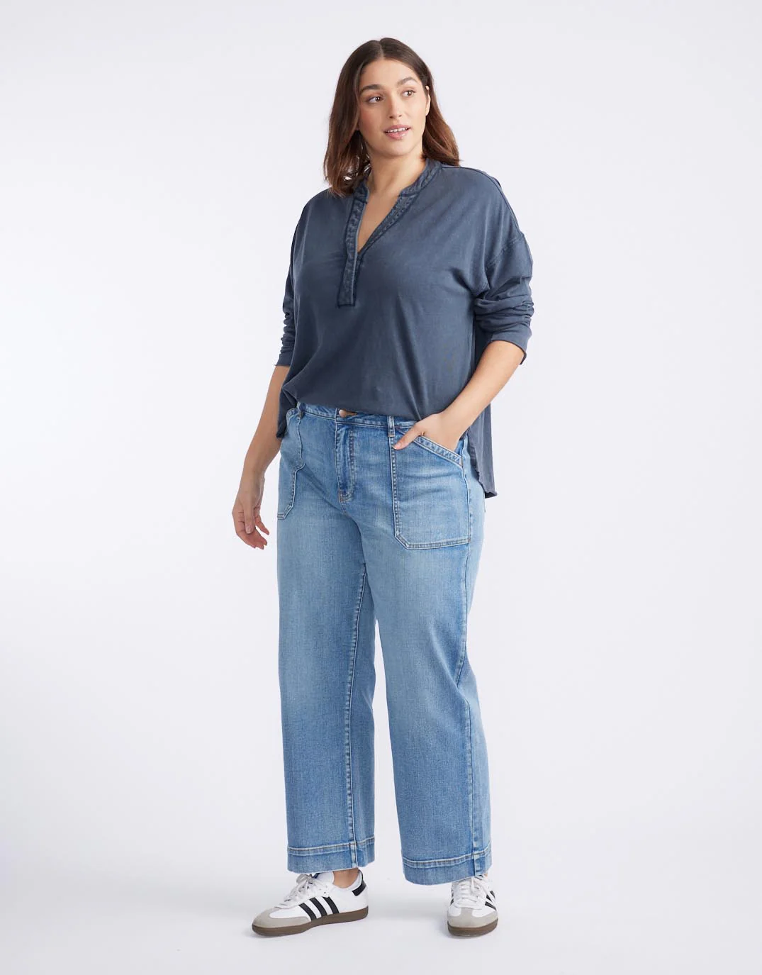 Henley Sunset Top - Washed Navy - Image 3