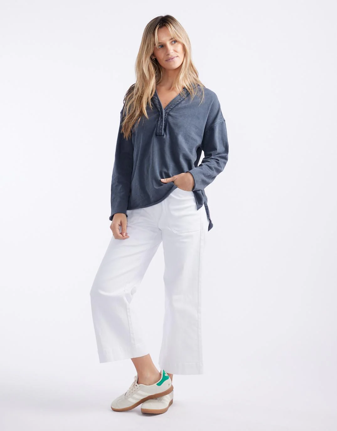 Henley Sunset Top - Washed Navy - Image 4