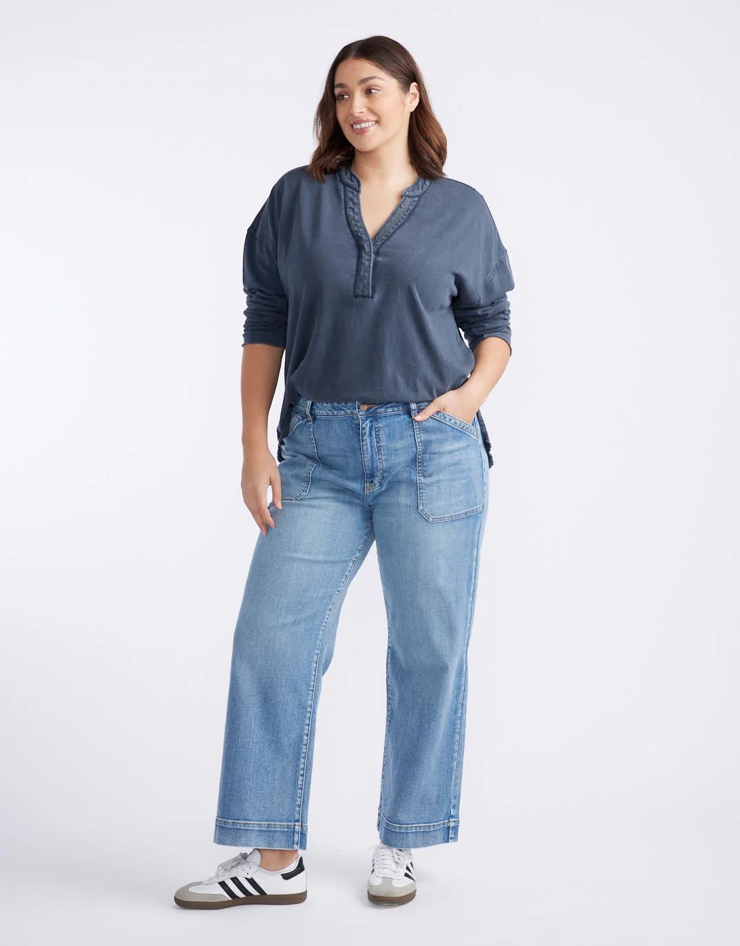 Henley Sunset Top - Washed Navy - Image 6