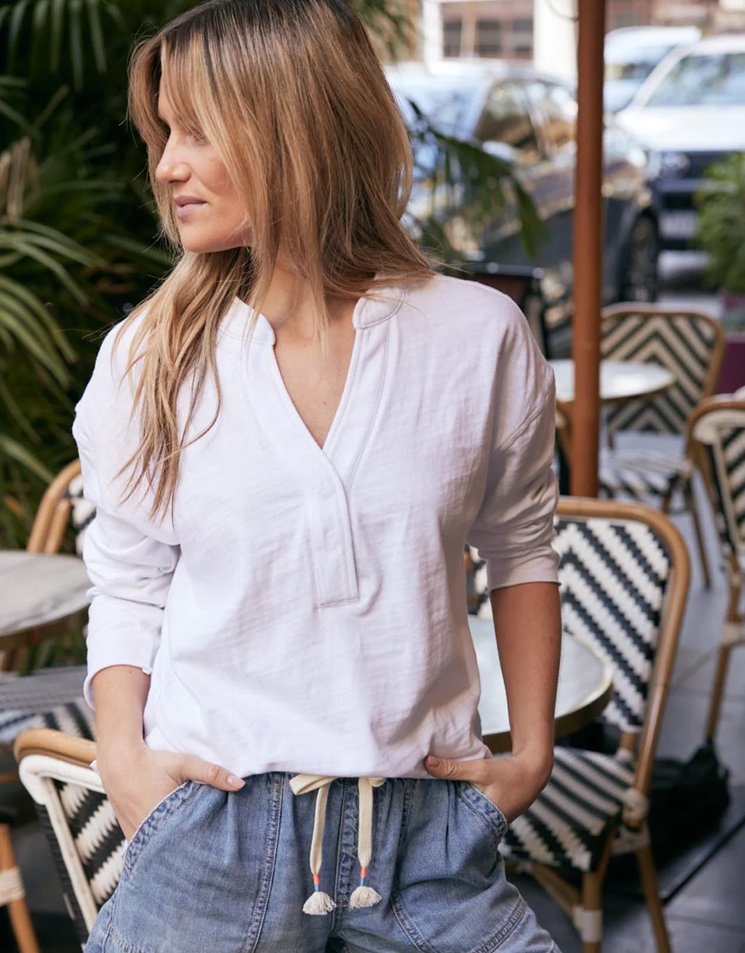 Henley Sunset Top - White - Image 5