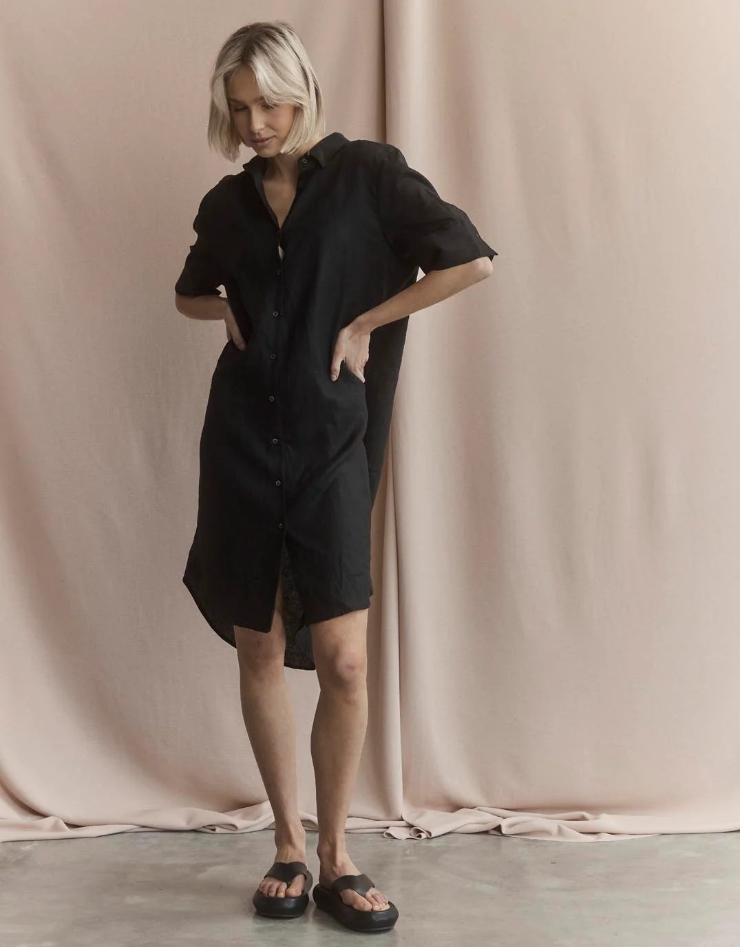 Hettie Linen Shirt Dress - Black - Image 10