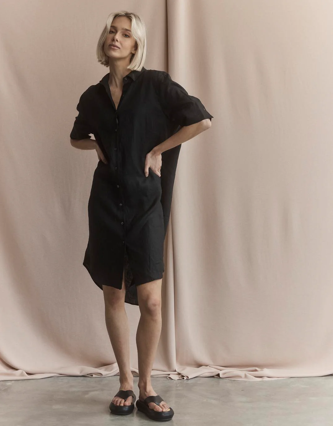 Hettie Linen Shirt Dress - Black - Image 11