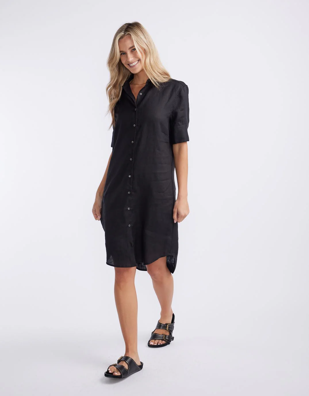 Hettie Linen Shirt Dress - Black - Image 3