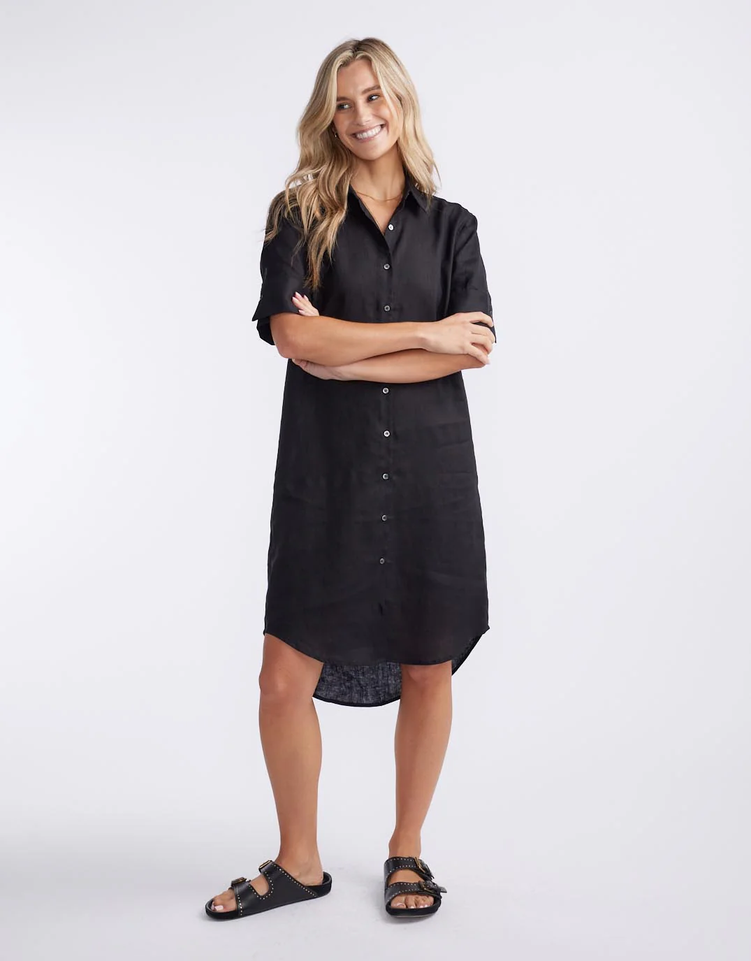 Hettie Linen Shirt Dress - Black - Image 4