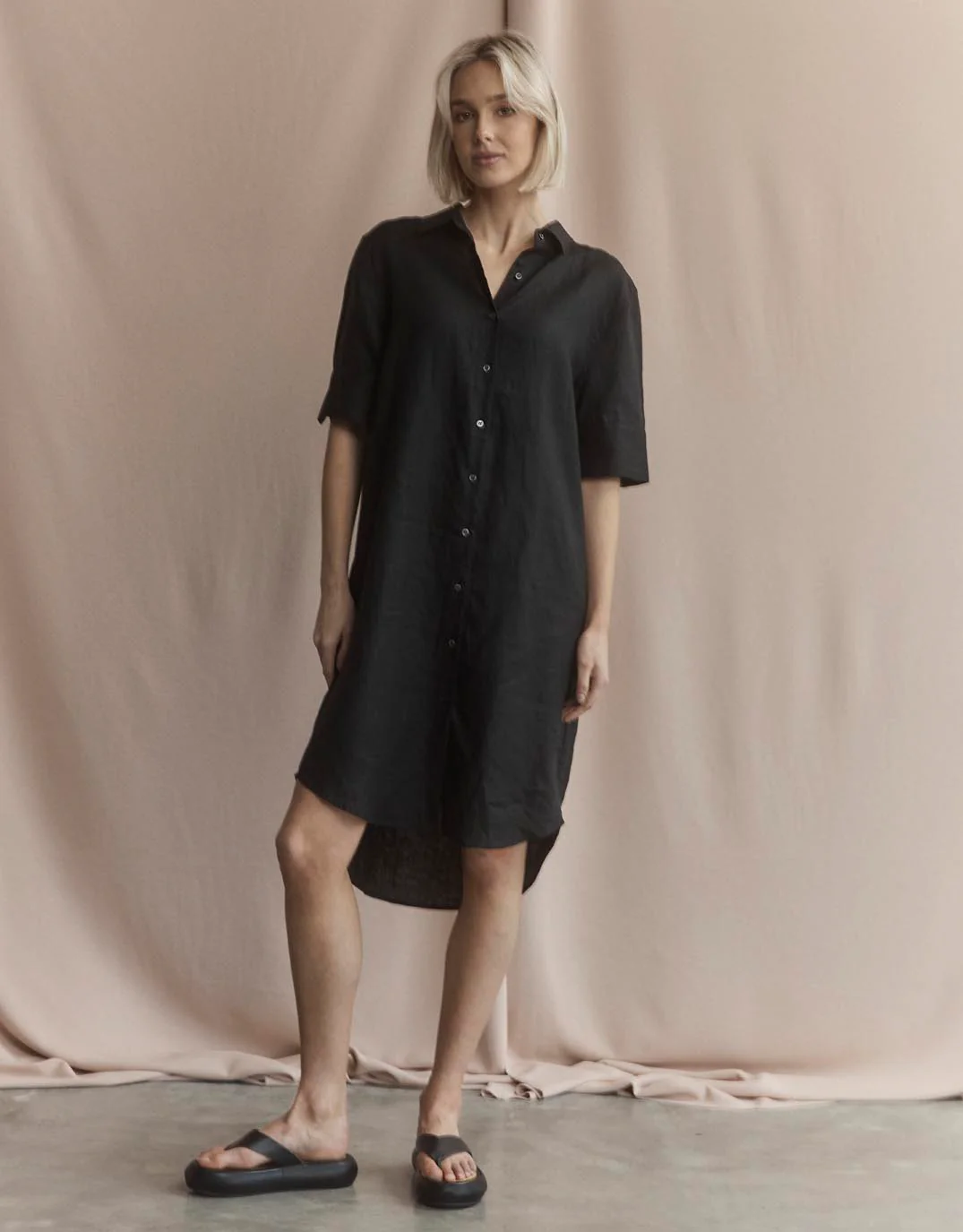 Hettie Linen Shirt Dress - Black - Image 6