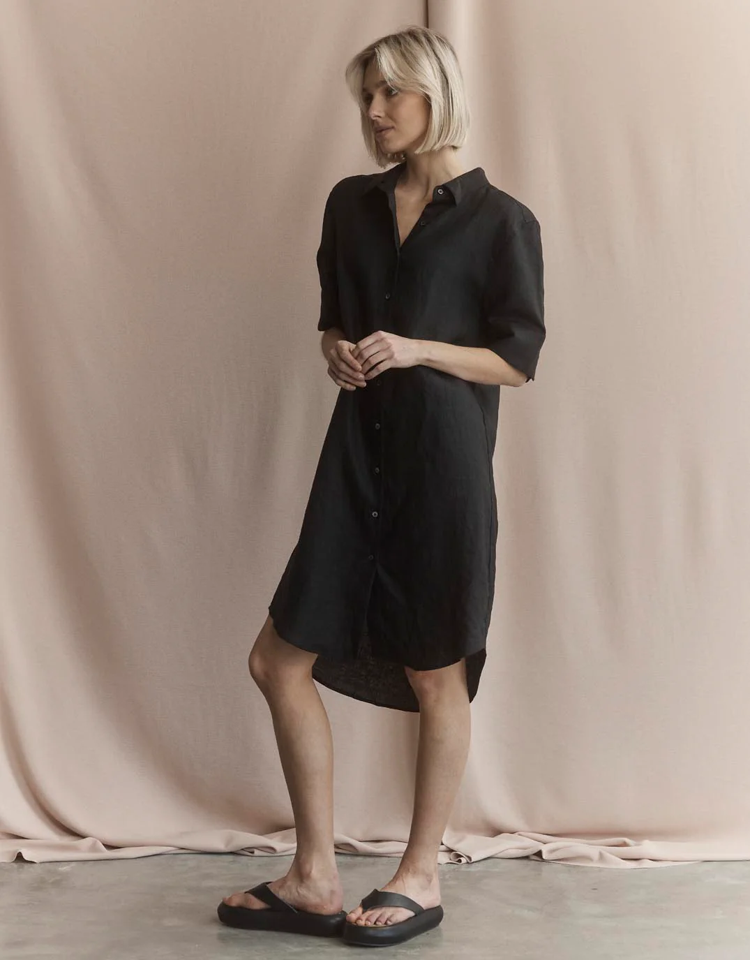 Hettie Linen Shirt Dress - Black - Image 7