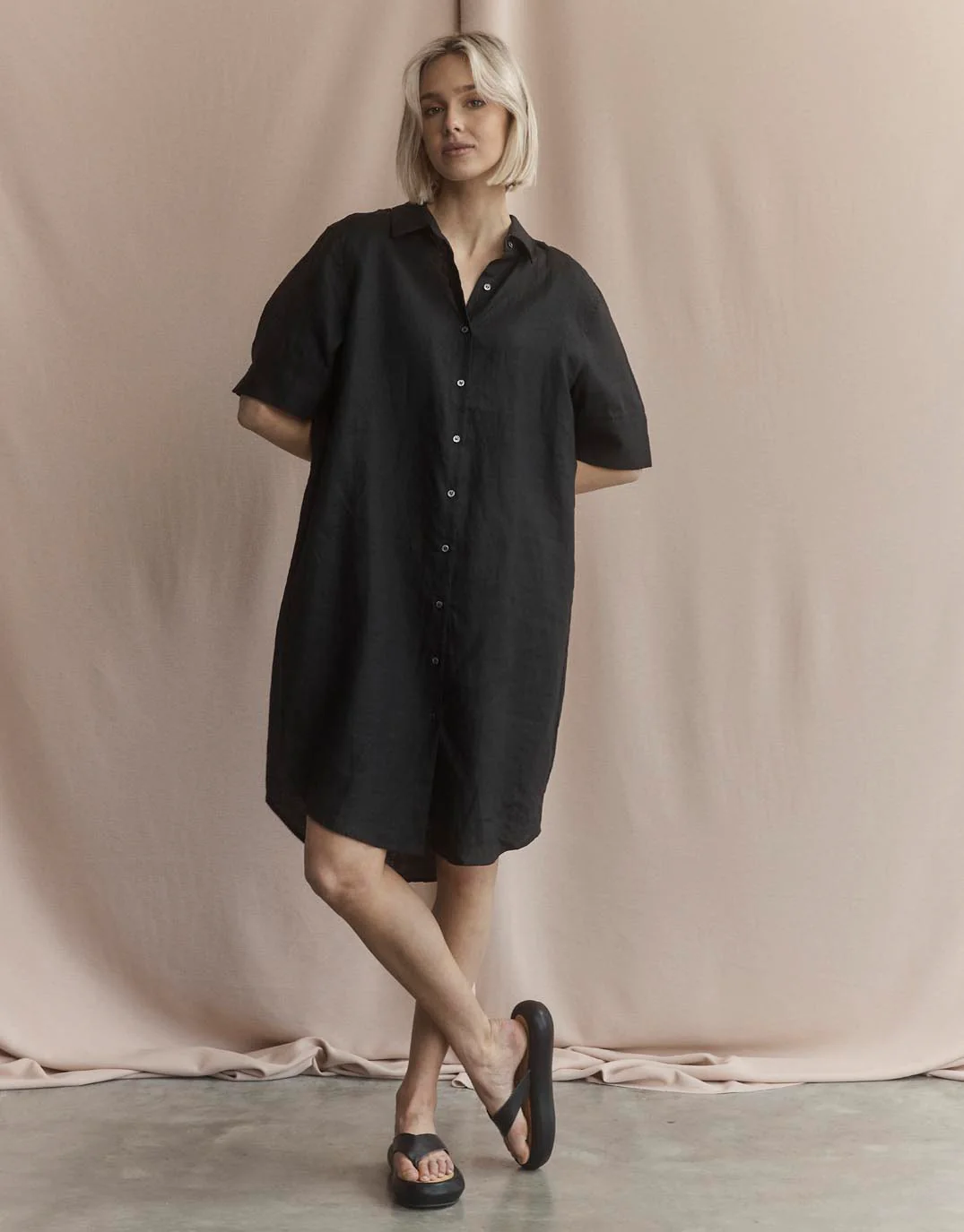 Hettie Linen Shirt Dress - Black - Image 8