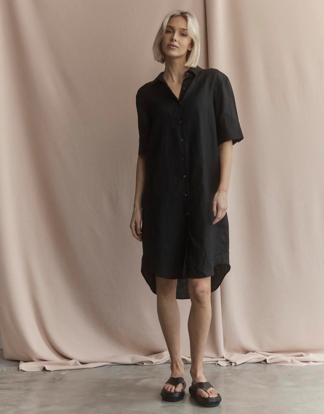 Hettie Linen Shirt Dress - Black - Image 9