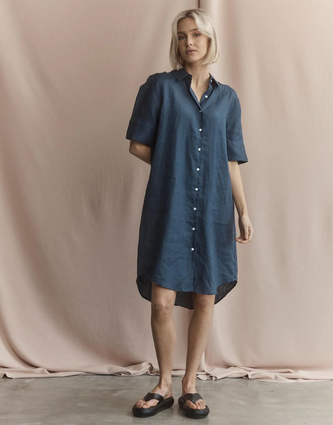 Hettie Linen Shirt Dress - French Navy - Image 2