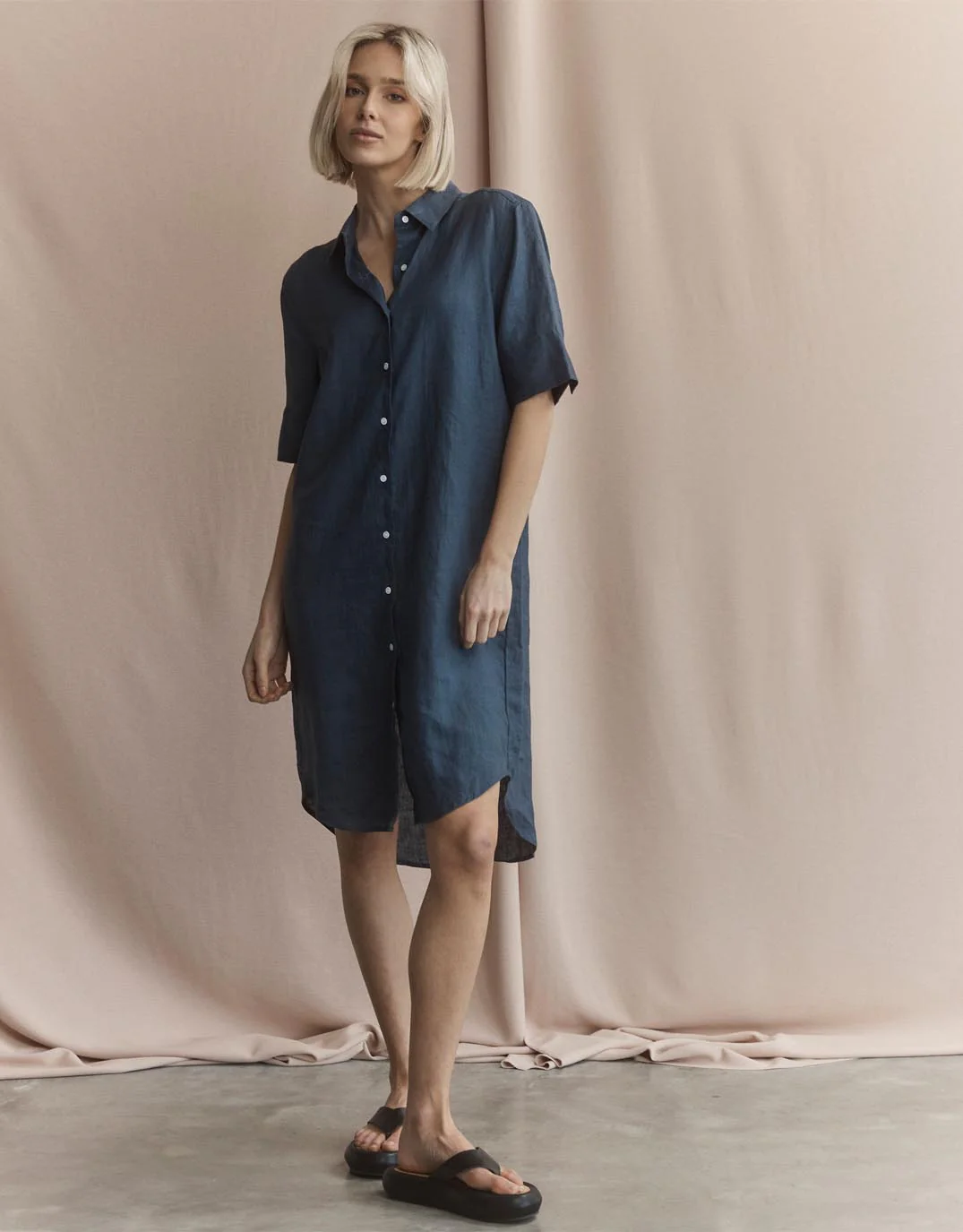 Hettie Linen Shirt Dress - French Navy - Image 3