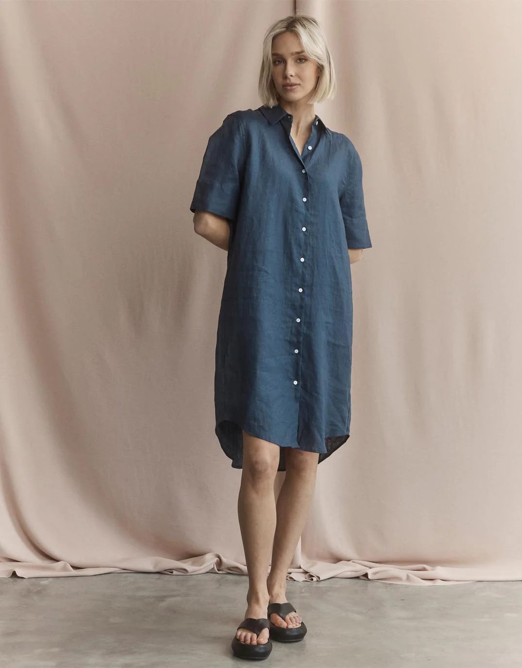 Hettie Linen Shirt Dress - French Navy - Image 4