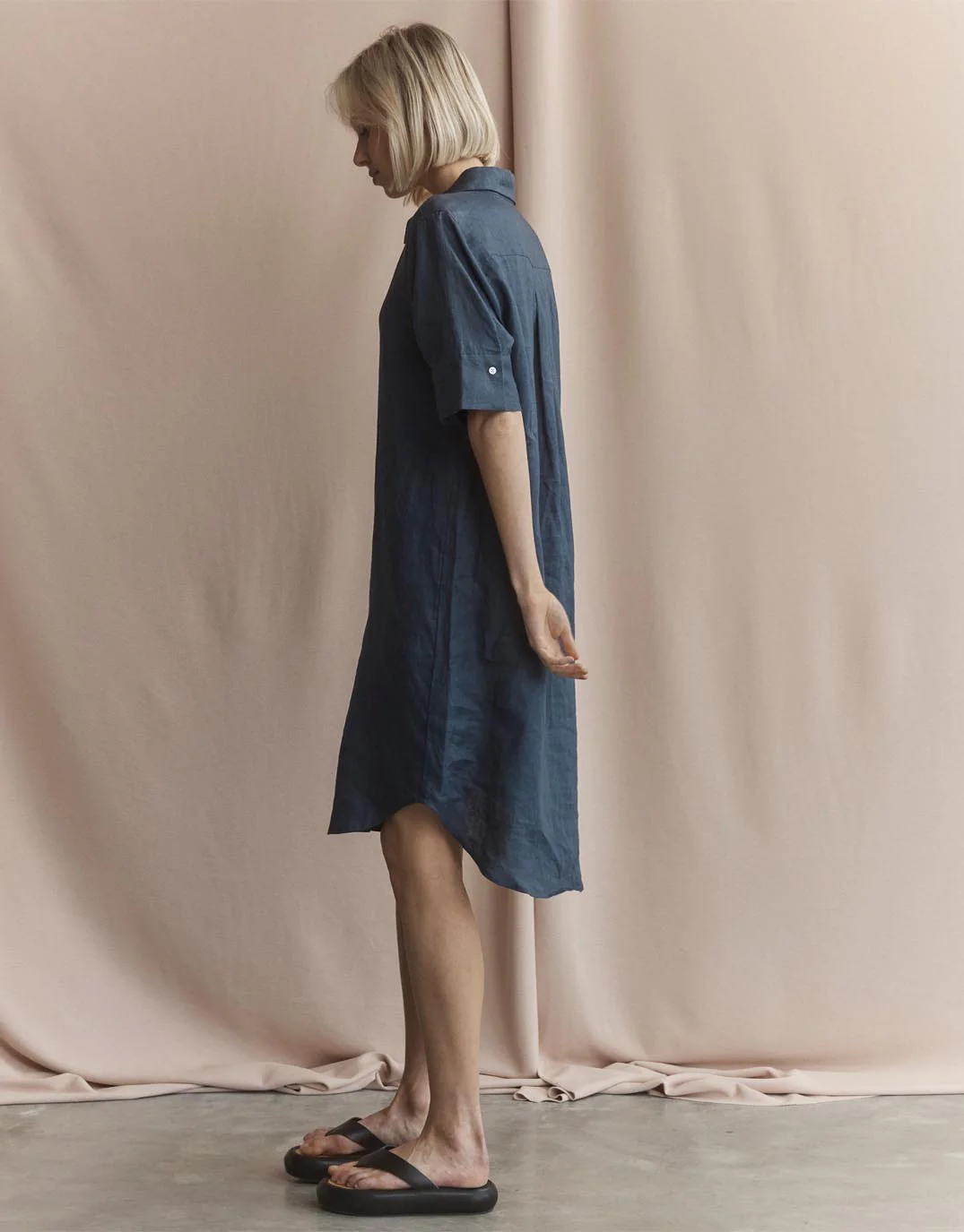 Hettie Linen Shirt Dress - French Navy - Image 5